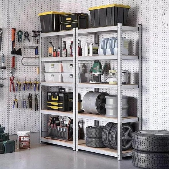 Metaliczny regał magazynowy 3 w 1, regał do piwnicy, spiżarni, garażu i komory gospodarczej, regał do dużych obciążeń - wymiary 180 x 90 x 40, z 5 półkami MDF - czarna stal