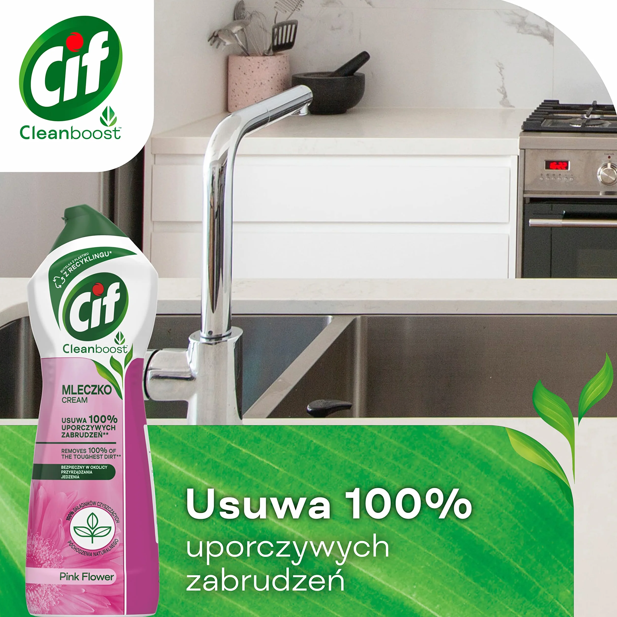 Cif Cream Pink Flowers Mleczko uniwersalne, do kuchni i do łazienki - 780 g