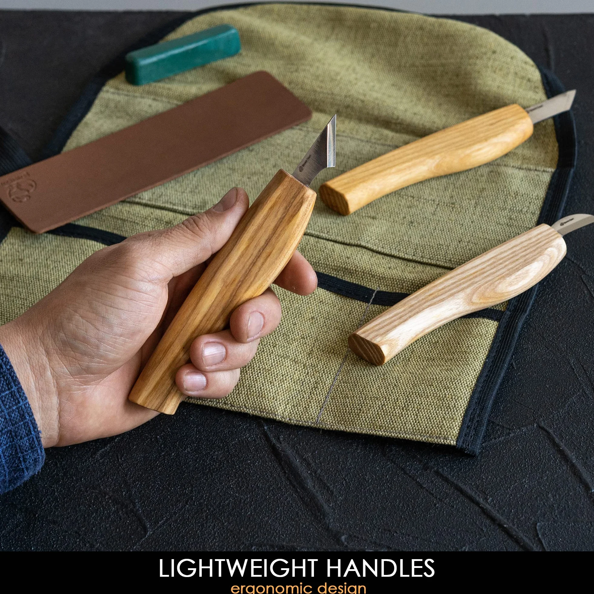 BeaverCraft Zestaw noży rzeźbionych w drewnie S55 – zestaw do Whittling dla początkujących z nożami ze szczegółowymi chipami i skórzanym paskiem, narzędzia Whittling, hobby dla mężczyzn