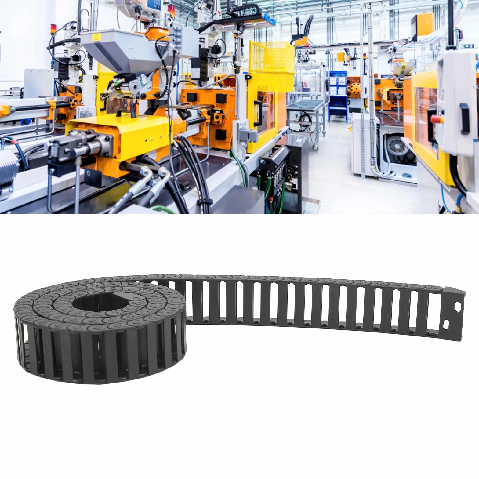 10x30mm łańcuch Przeciągania Nośnego Czarny Plastikowy Przewód Kablowy Odporny na Zużycie łańcuch Nośny Nośny ze Złączami Końcowymi do Maszyn CNC o Długości 1 M