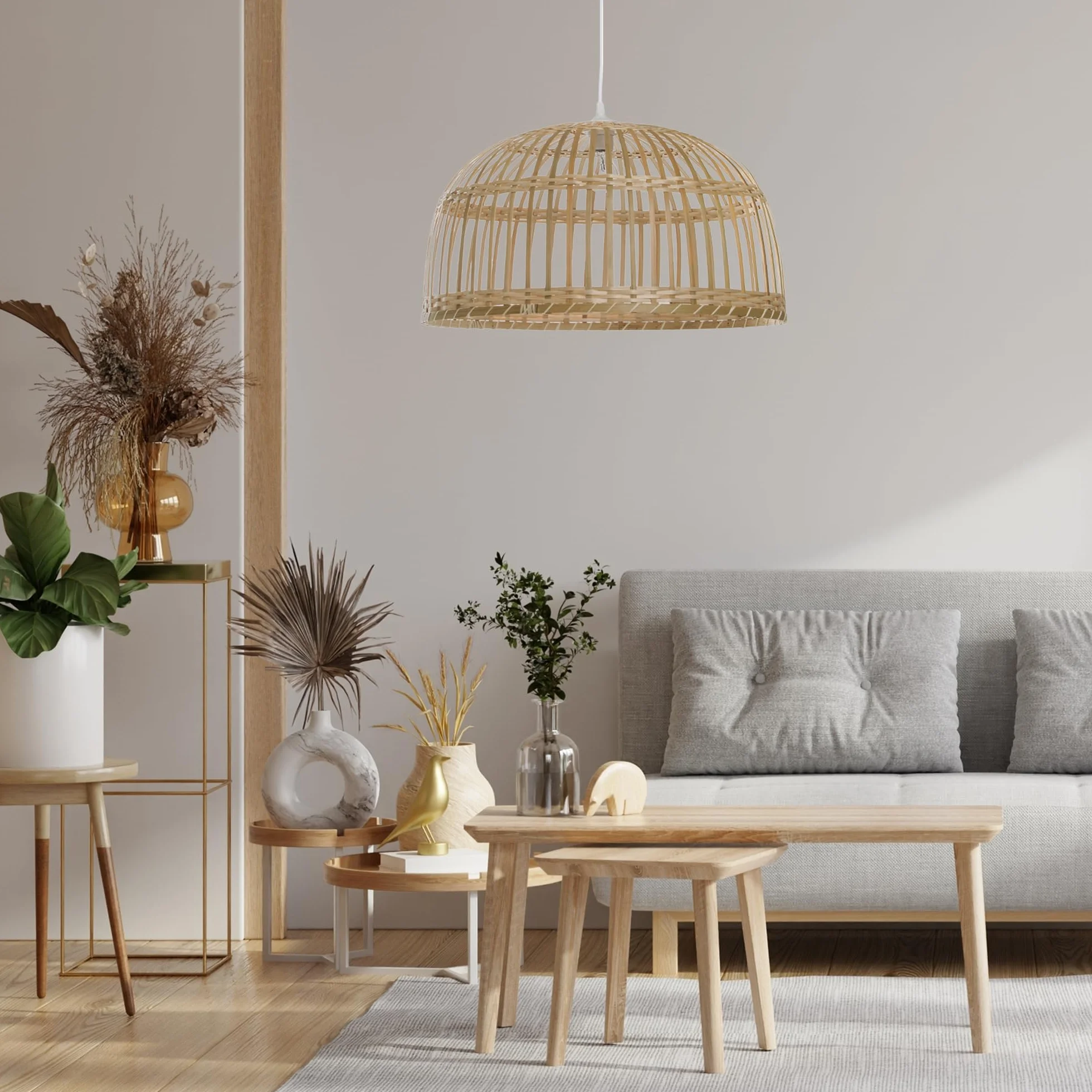 Lussiol 250491 lampa wisząca, bambus, 60 W, naturalna, Ø 60 x wys. 33 cm
