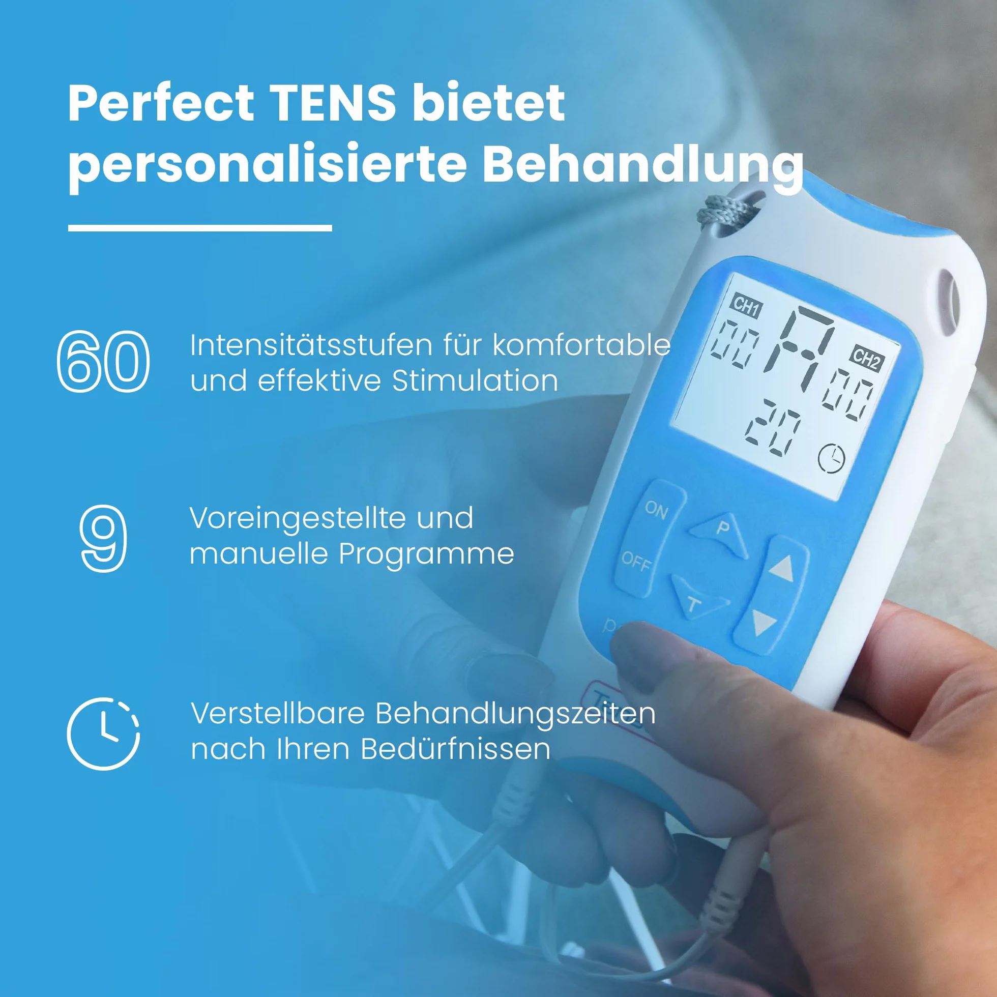 TensCare Perfect TENS urządzenie TENS 2 kanały 16 elektrod do łagodzenia bólu