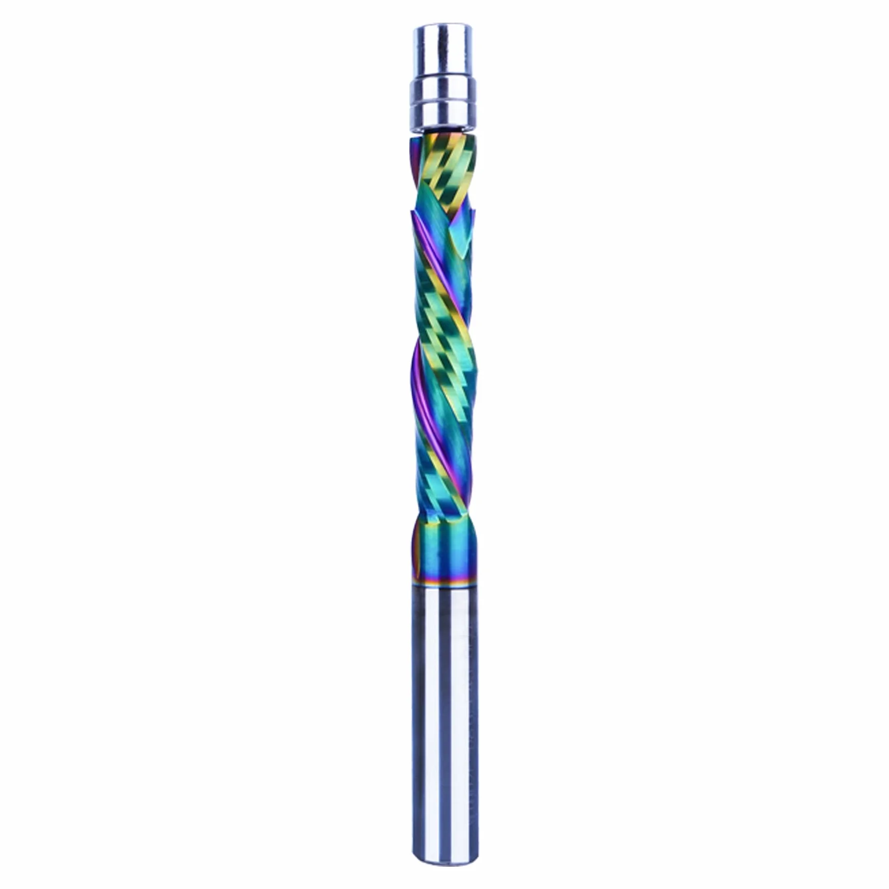 SpeTool Frez szpulowy 8 mm trzonek ekstra długi frez do frezowania górnego i dolnego kompresji 45 mm długość cięcia powłoka DLC Frez spiralny VHM podwójne łożysko kulkowe dno do obróbki drewna