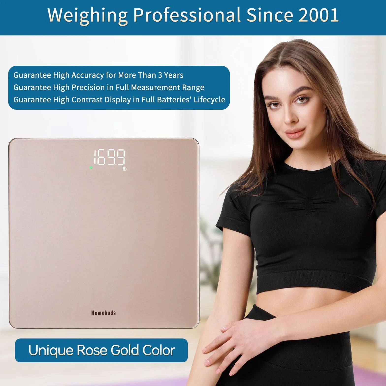 Homebuds Waga Cyfrowa, Wysoka Precyzja 0,05kg Przez Nasza Profesjonalna Fabryka Od 2001, Waga Cyfrowa do Ciala Step-on i Białą Diodą LED Dla łatwego Oglądania, 3 Baterie AAA W Zestawie, 182kg, Różowe