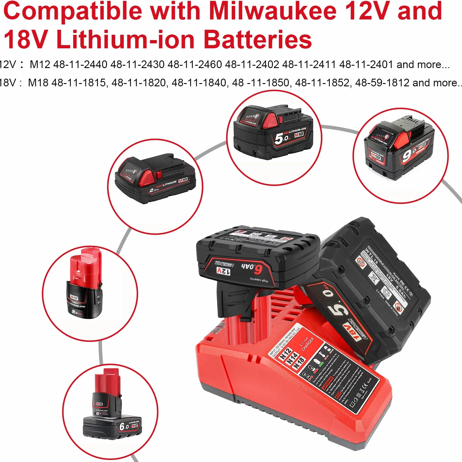 Powarobor M12-18C Multi-Voltage Ładowarka Szybkiego Ładowania 3A Kompatybilna z Milwaukee 12V-18V