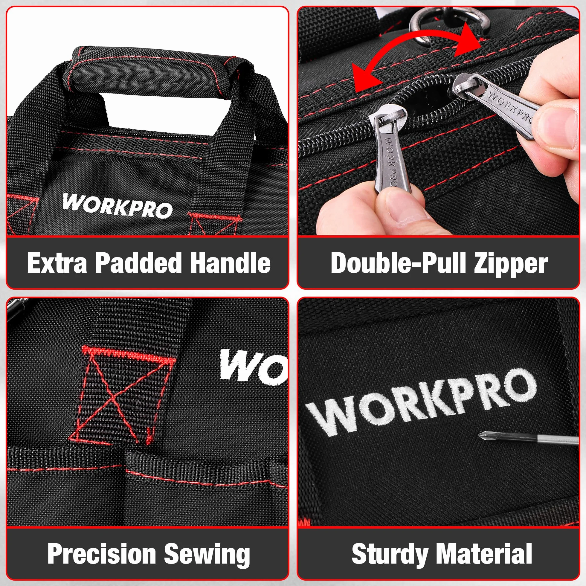 WORKPRO W081021A torba na narzędzia, wielofunkcyjna torba do przechowywania z szerokimi otworami, 35 cm, niebieska, czarna