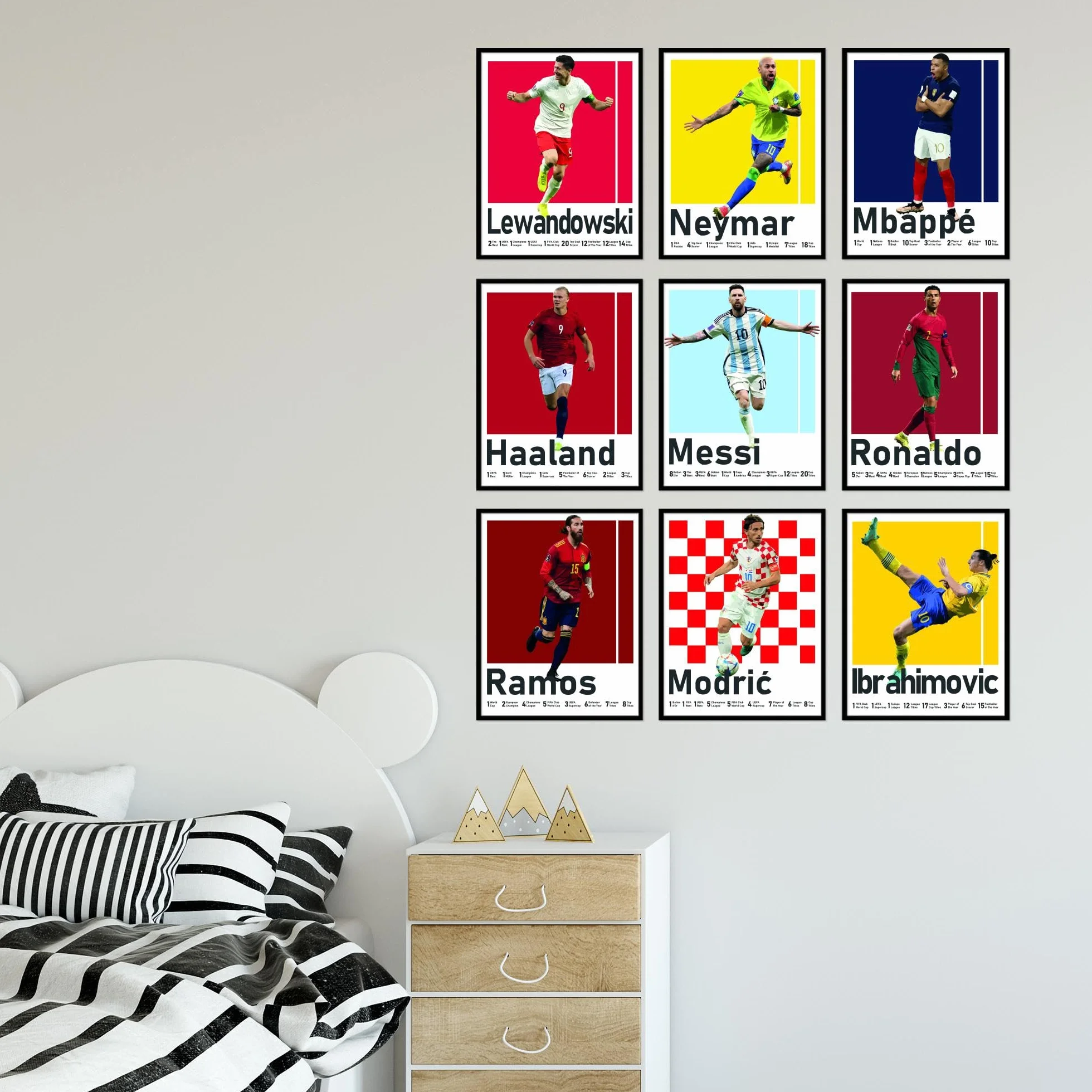 BigWig Prints Plakaty piłkarskie - dekoracja sypialni piłkarskiej dla chłopców, plakat piłkarski Messi, dekoracja pokoju piłkarskiego dla chłopców, plakat Ronaldo i Messi, plakaty Messi do sypialni
