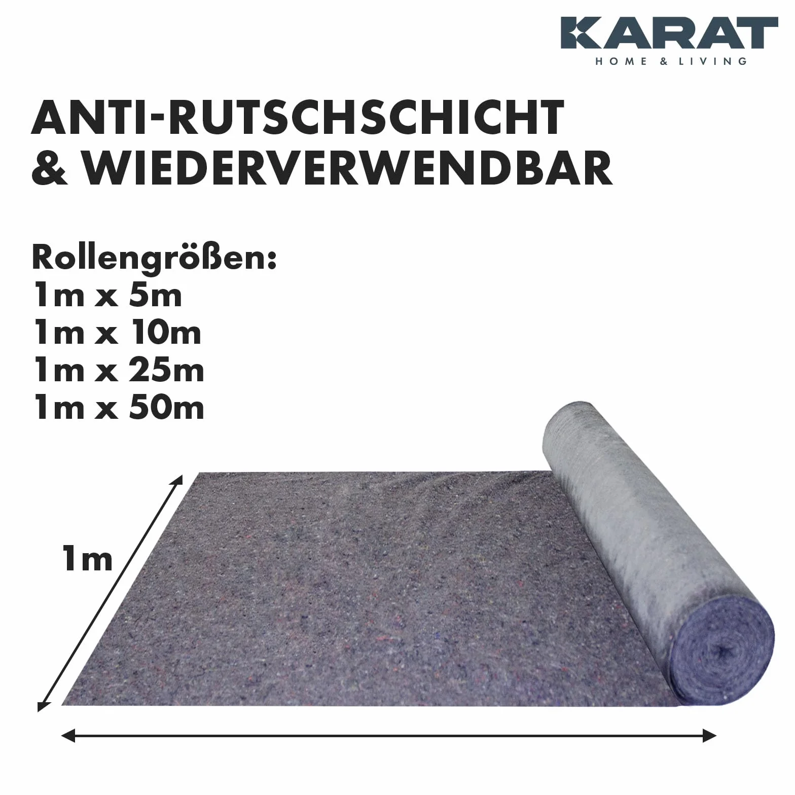 KARAT Włóknina malarska w rolce 50 m x 1 m, włóknina malarska 50 m² z powłoką antypoślizgową, dywan malarski, nadaje się do ponownego użytku, dla malarzy i rzemieślników, pokrycie podłogi 180 g/m²