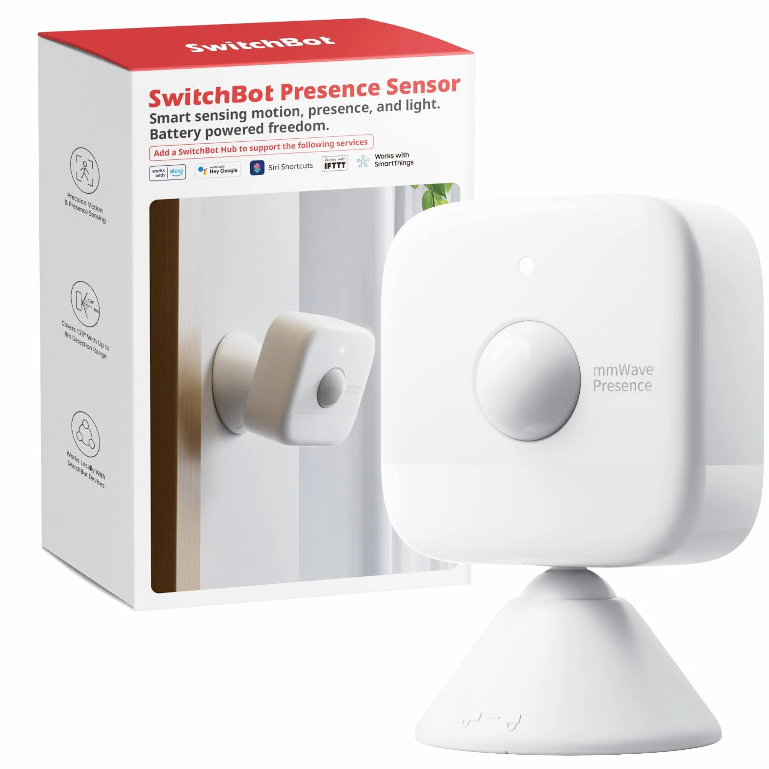SwitchBot Inteligentny radarowy czujnik ruchu mmWave, czujnik obecności Bluetooth z dynamicznym wykrywaniem, współpracuje z Alexa, HomeKit i Apple Home przez SwitchBot Hub, 2 lata pracy baterii