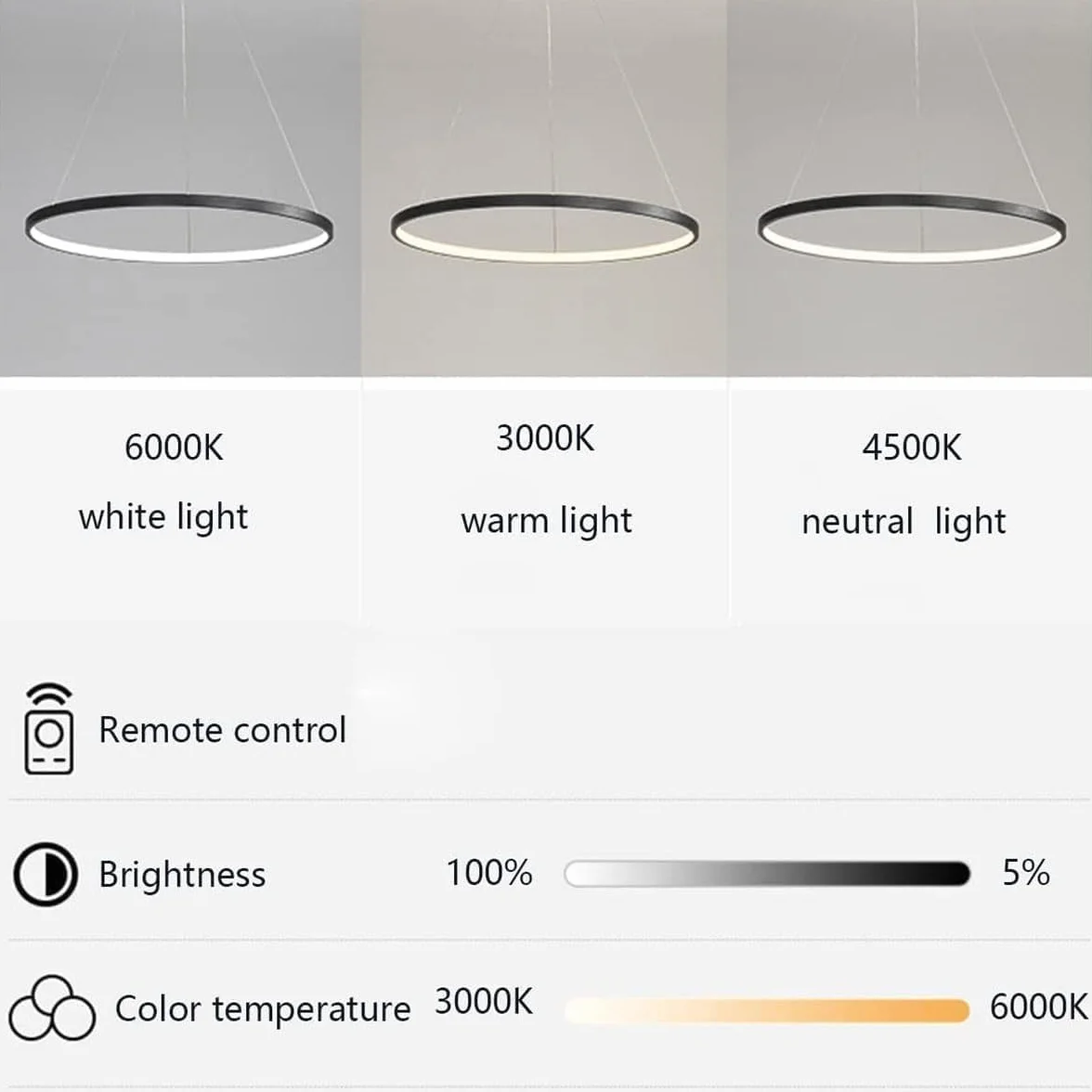 Bellastein LED Nowoczesne okrągłe oświetlenie wiszące z pilotem Lampa wisząca Regulowana wysokość Światło sufitowe Żyrandol do salonu Jadalnia Biuro (brązowy, L80cm)