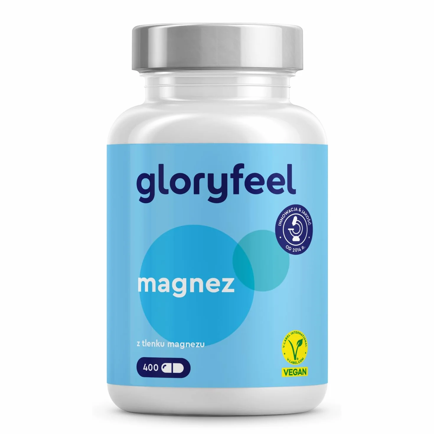 Magnez 400 kapsułek - 760 mg, w tym 400 mg magnezu pierwiastkowego na dzienną dawkę - Wspiera pracę mięśni i metabolizm energetyczny - Testowane laboratoryjnie - Wyprodukowano w DE bez dodatków