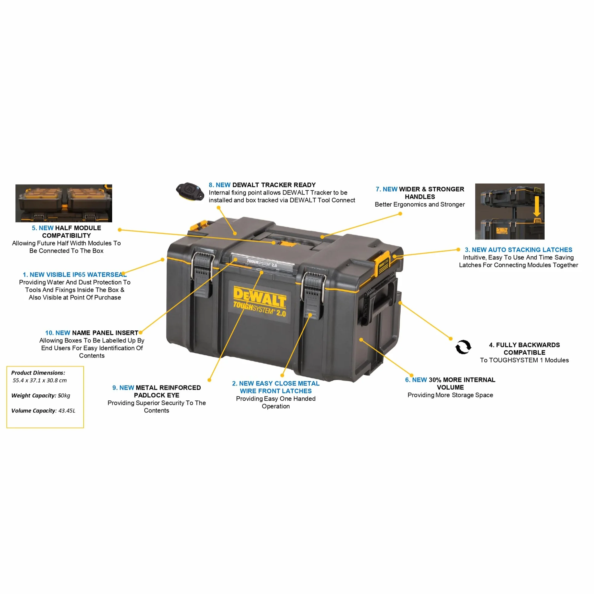 Dewalt Skrzynia na Narzędzia IP65 DWST83294-1 55.5 x 6.5 x 37 cm Szary Żółty