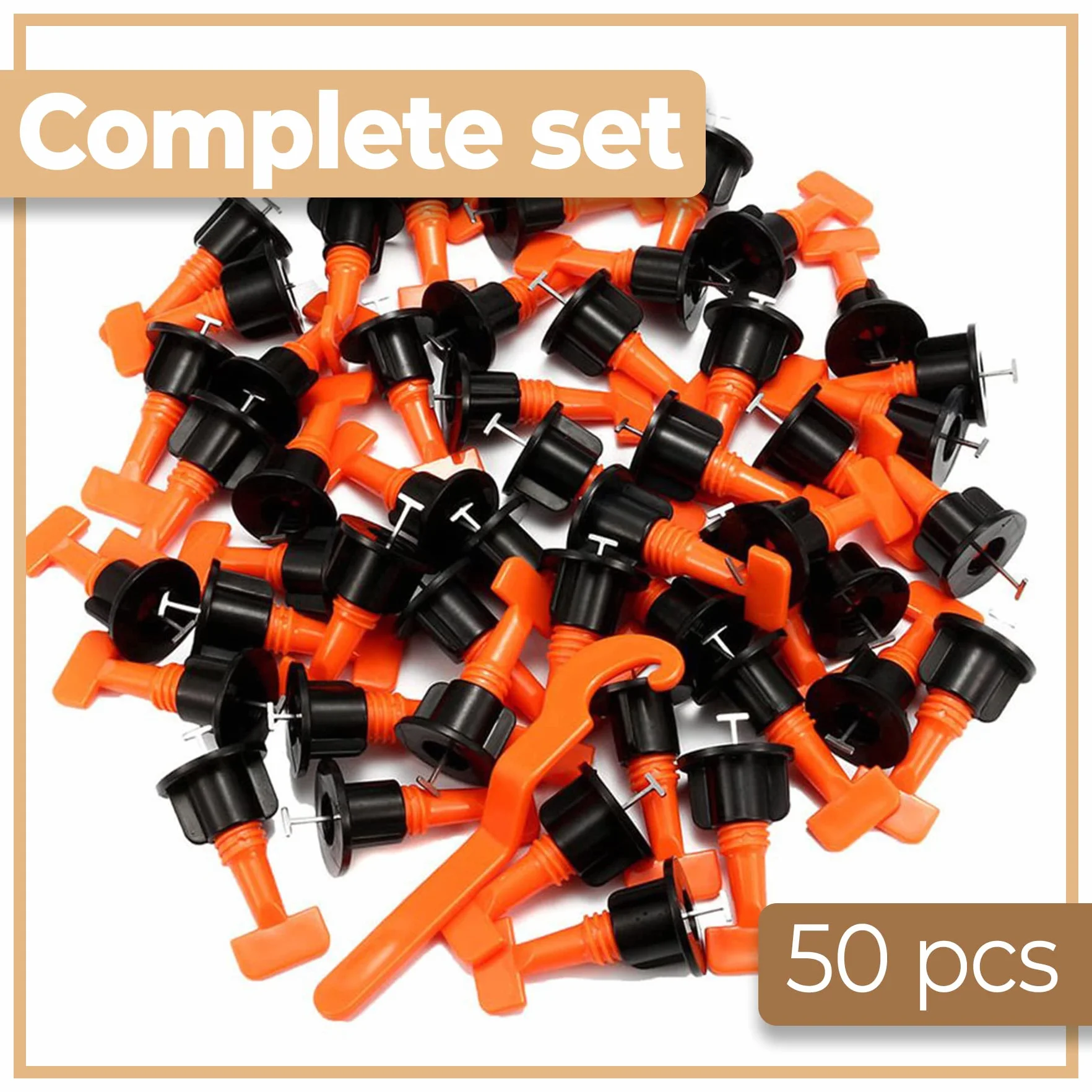 Retoo 50 sztuk systemu poziomowania płytek 30x65 mm ze specjalnym kluczem, zestaw do wielokrotnego użytku, do niwelowania płytek, pomoc w układaniu płytek, akcesoria, system krzyżowy