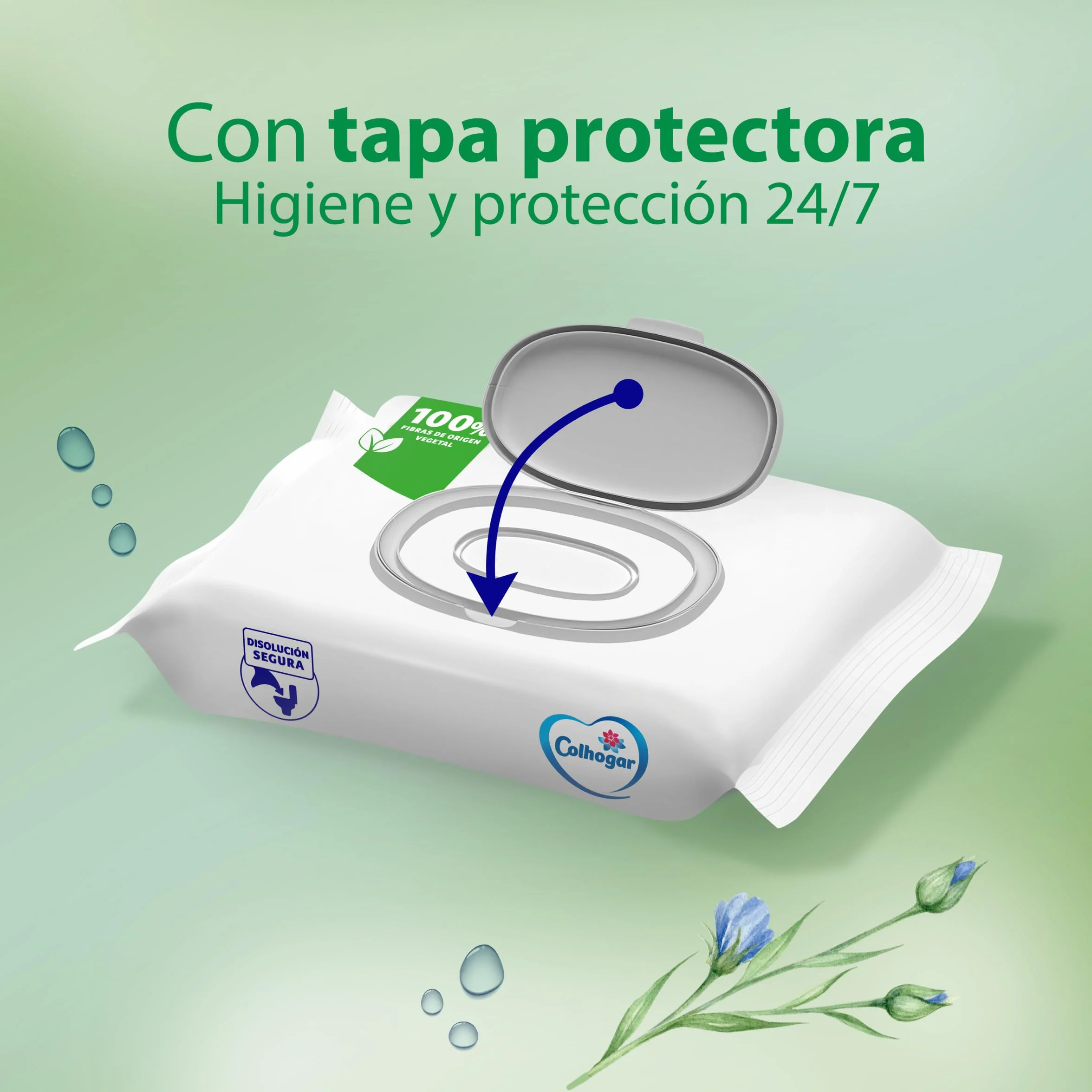 Colhogar Aloe 8x80 - papier toaletowy Jednorazowy na mokro z ekstraktem z aloesu - Bez alkoholu - Testowany dermatologicznie - Opakowanie z 640 chusteczkami na WC