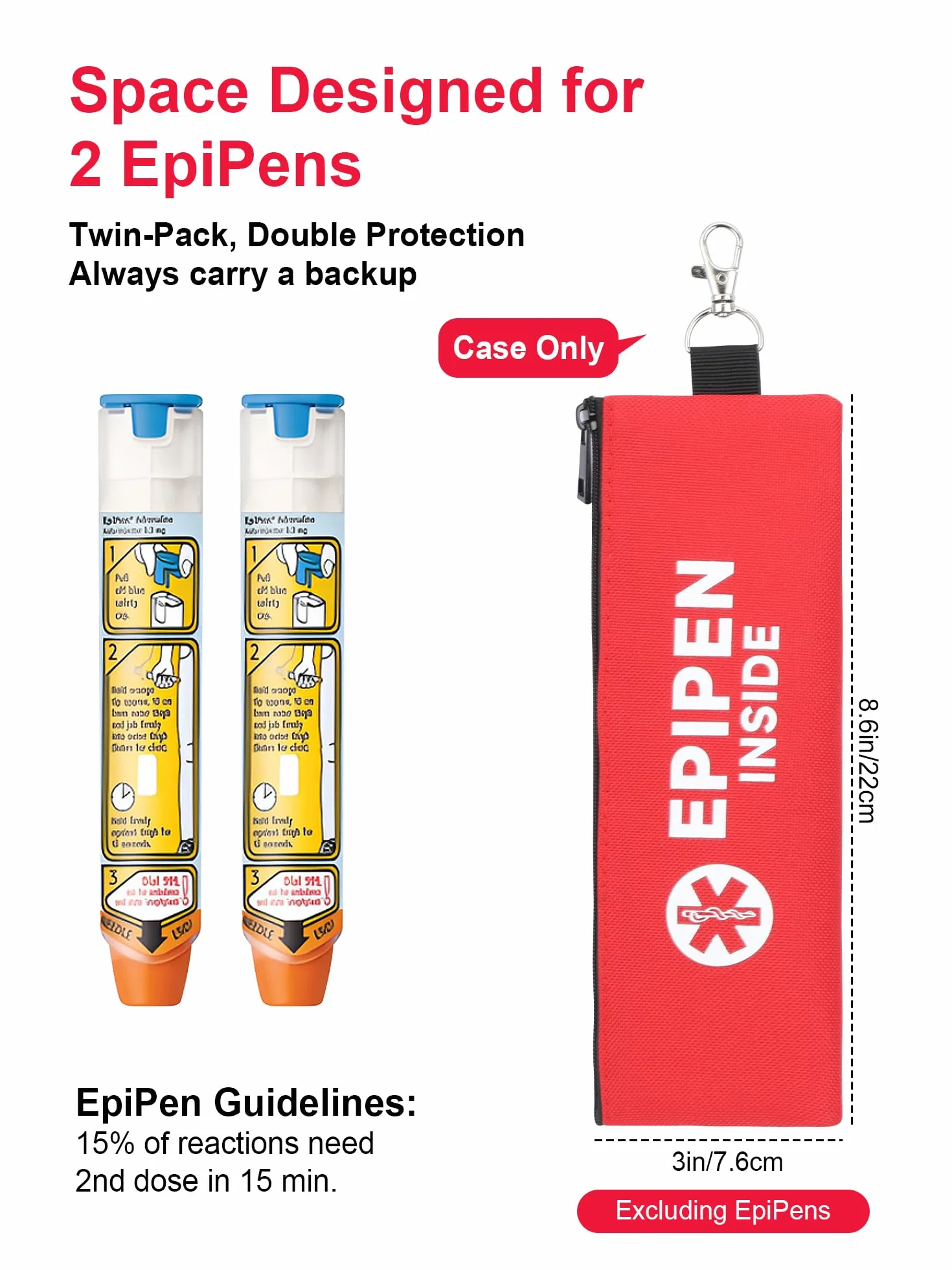 SUNMON Medical torba do przenoszenia 2 EpiPen czerwona