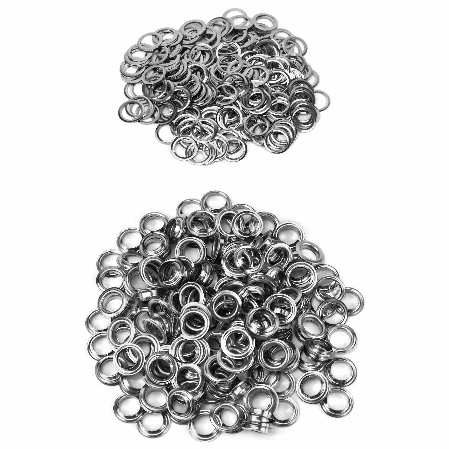 QWORK Zestaw narzędzi do przelotek, 500 sztuk oczek przelotek i 500 sztuk podkładek do oczek, 10 mm (3/8 cala), srebrny, do butów, odzieży, plandek z tkaniny skórzanej, washer self backing