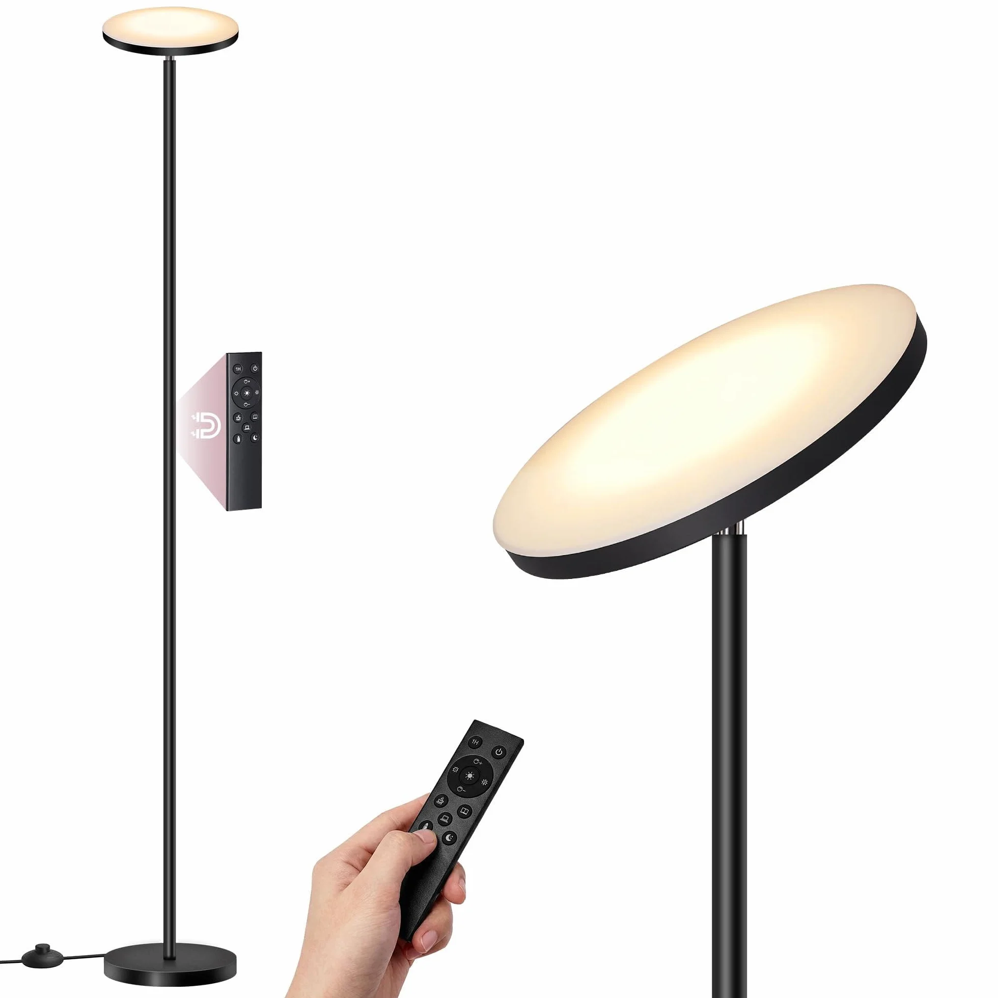 VASAGLE Lampa stojąca LED, lampa stojąca 30 W, obrotowa głowica lampy, do sypialni, biura, timer, funkcja pamięci, pilot zdalnego sterowania, matowa czerń LFL018BD02