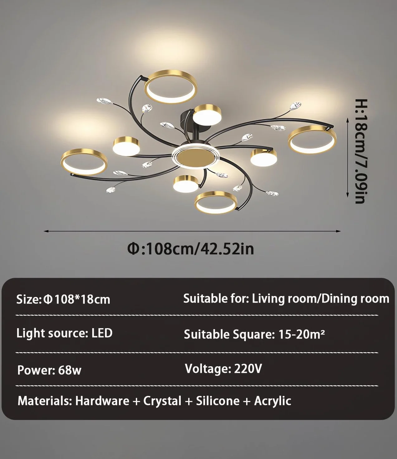Nowoczesny Minimalizm OśWietlenie Sufitowe W KształCie Kwiatu śCiemnialna Lampa Sufitowa LED Lampa Sufitowa Do MontażU Wpuszczanego ZłOta Akrylowa Lampa Sufitowa z Pilotem (8 głowic)