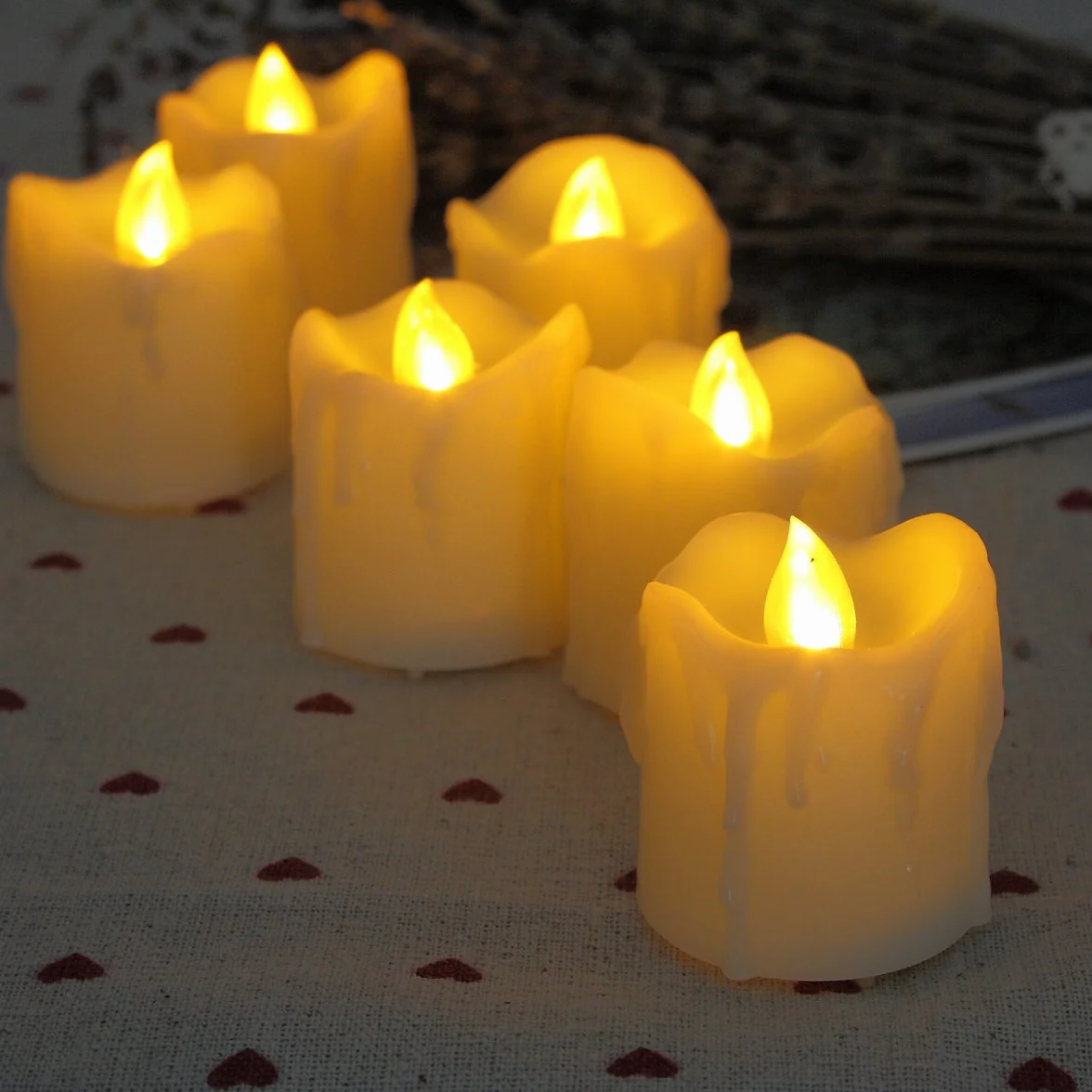 Świece bezpłomieniowe, realistyczne, migoczące świeczki LED typu tealight, 300 godzin światła non-stop, z pilotem zdalnego sterowania i timerem 2/4/6/8 godzin, kolor kości słoniowej, 6 sztuk/opakowanie.
