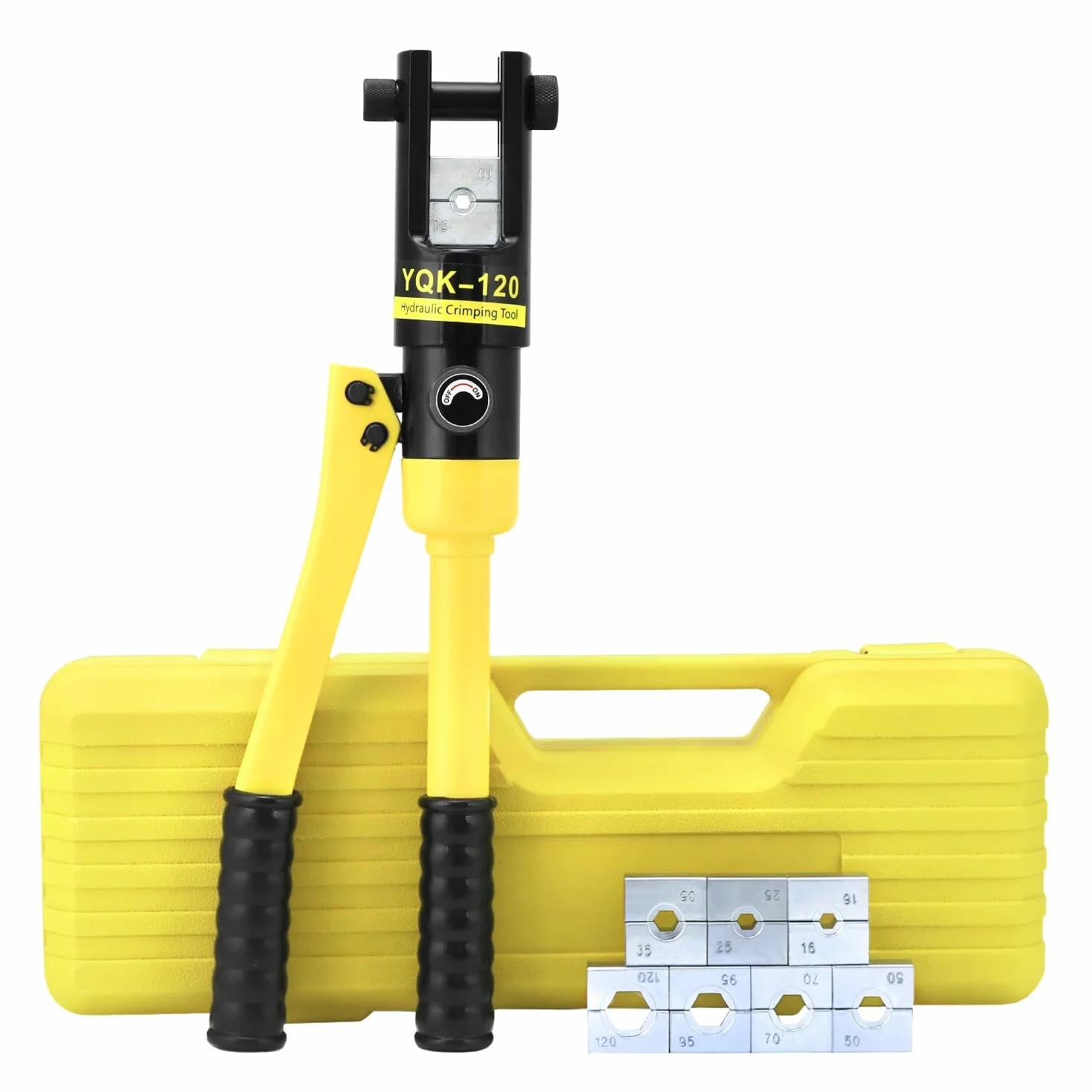QWORK® Szczypce do zaciskania hydrauliczne, szczypce do zaciskania końcówek kablowych, 12 ton, z matrycami 8 10-120 mm²