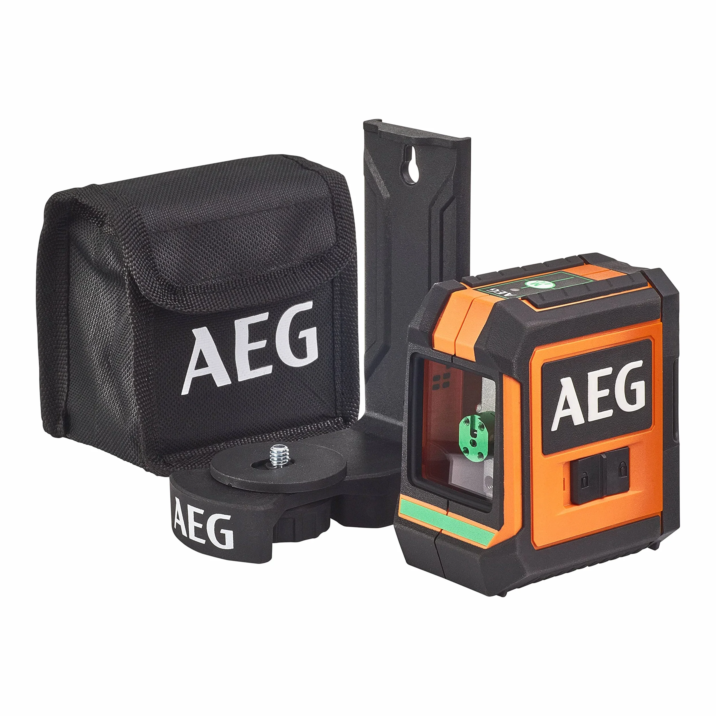 AEG Zielony Laser Krzyżowy, CLG220-B, Zasięg 20 m, Laser Zielony, 2 Linie, Zestaw Zawiera Pokrowiec, 2 Baterie AA, Uchwyt Magnetyczny, Pasek na Rzepy