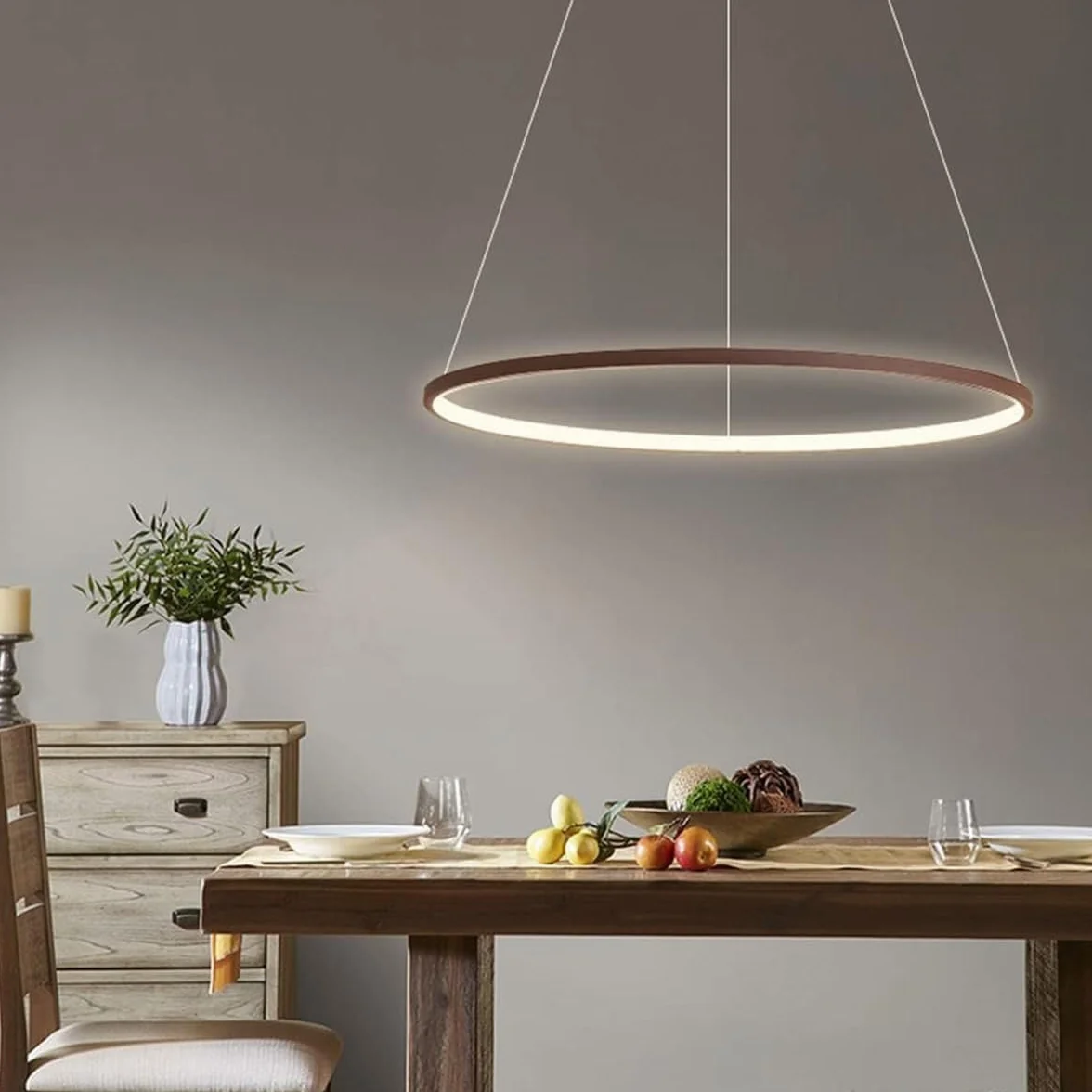 Bellastein LED Nowoczesne okrągłe oświetlenie wiszące z pilotem Lampa wisząca Regulowana wysokość Światło sufitowe Żyrandol do salonu Jadalnia Biuro (brązowy, L80cm)