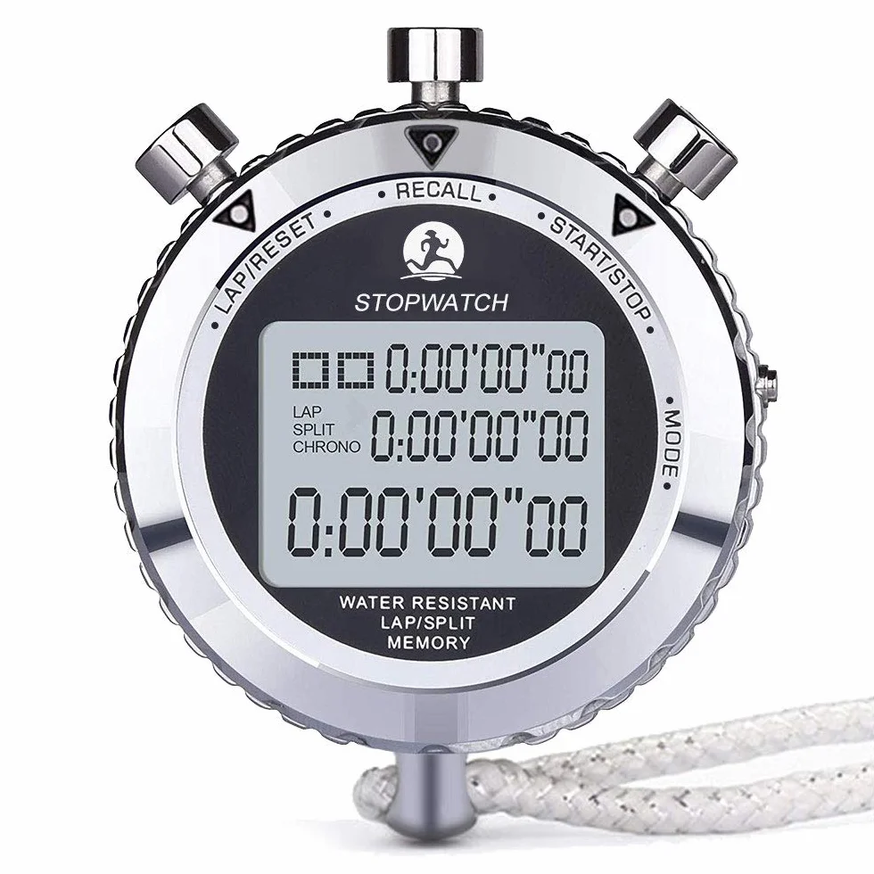 LAOPAO Metalowy stoper, 1/100 sekundy, 100 pamięci, wodoodporny elektroniczny chronograf na co dzień, do piłki nożnej, baseballu, sportów na świeżym powietrzu