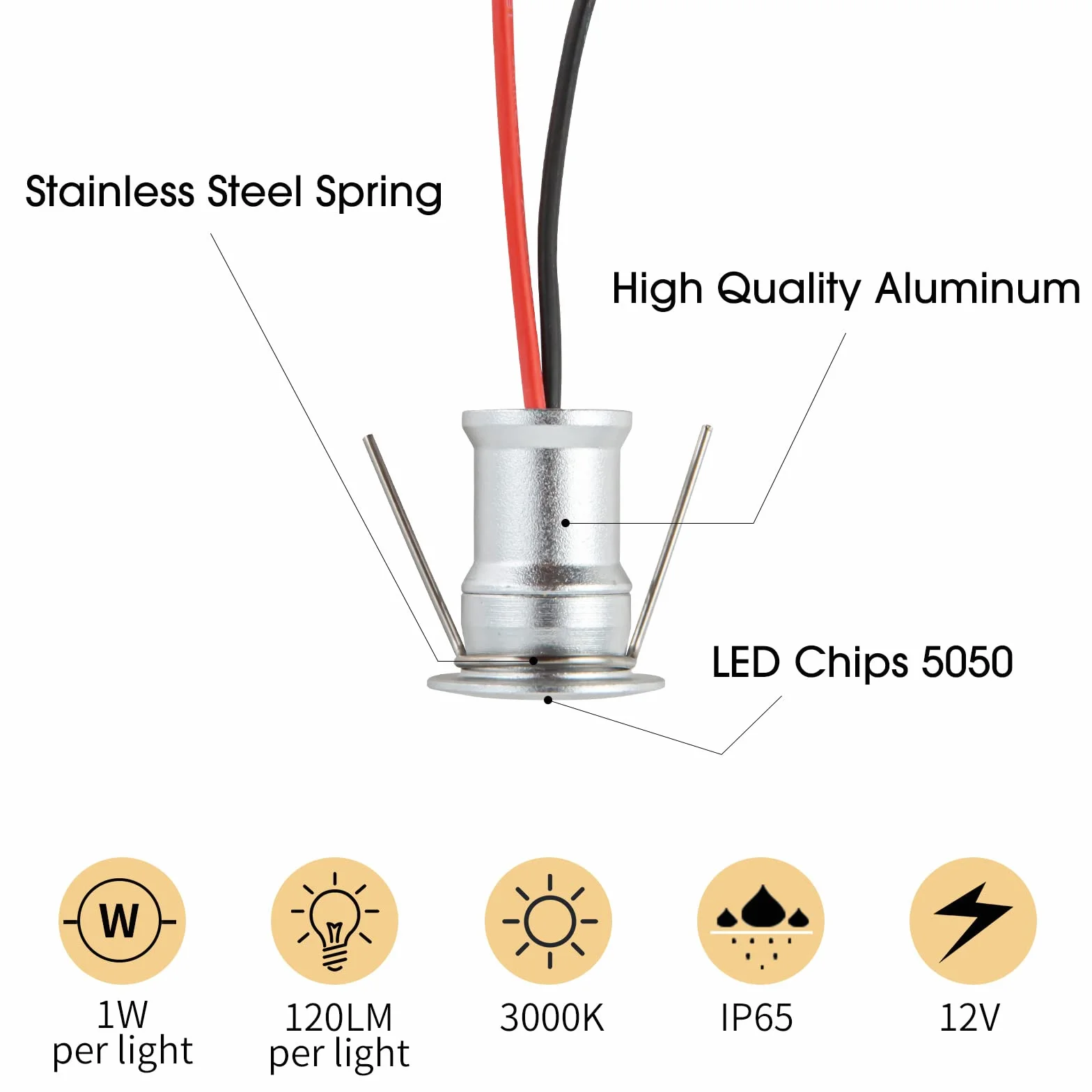 Mini reflektor LED punktowy 12 V 1 W, LED mini reflektor punktowy do wbudowania 12 V IP65 ciepła biel, oświetlenie DIY do kuchni, schodów, szafy, korytarza, łazienki, 60°, 9 szt