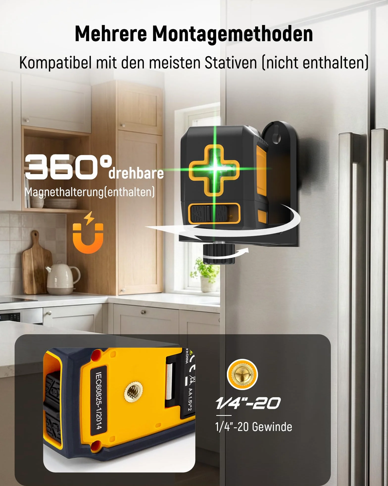 KAIWEETS T40 Green Laser Level samopoziomujący, tryb ręczny, IP54, podstawa magnetyczna, torba transportowa, 2 baterie AA