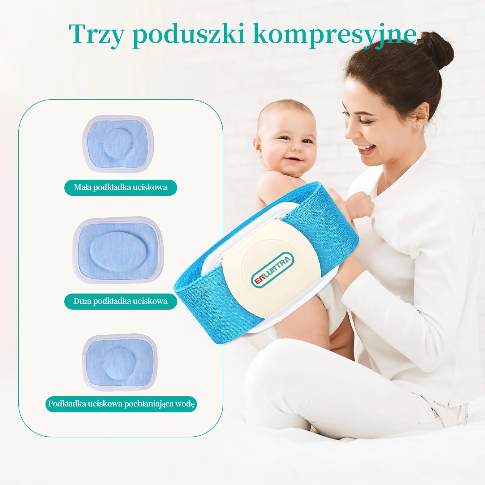 ENLUNTRA Pas do przepukliny pępkowej dla niemowląt, opaska na brzuch, wsparcie przepukliny