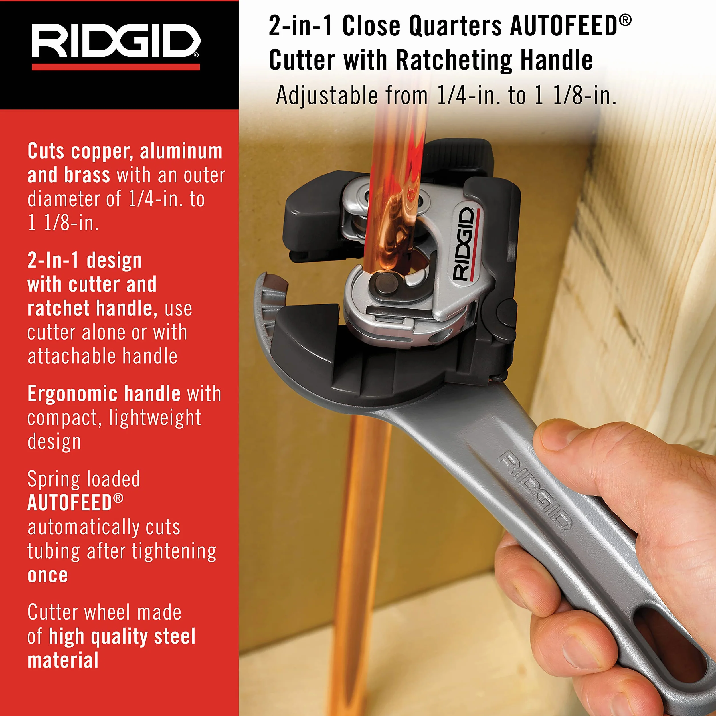 RIDGID 32573 Model 118 2 w 1 Close Quarters AUTOFEED Frez z uchwytem zapadkowym, frez do rur 1/10.2 cm do 1-1/20.3 cm