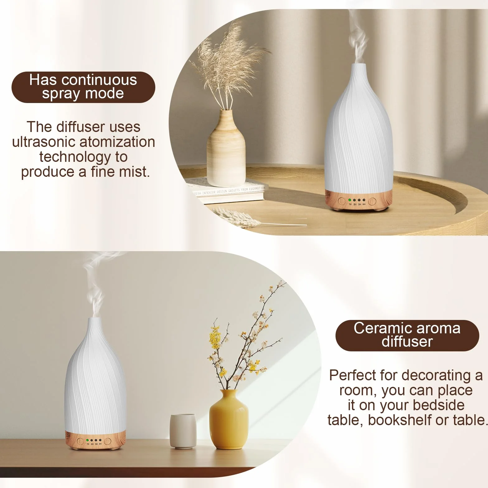 Rozpylacz zapachów GuKKK, biały ceramiczny dyfuzor do olejków eterycznych, dyfuzor zapachów do aromaterapii, nawilżacz powietrza z regulowanym trybem mgły, 7-kolorowe diody LED, regulacja czasu, do