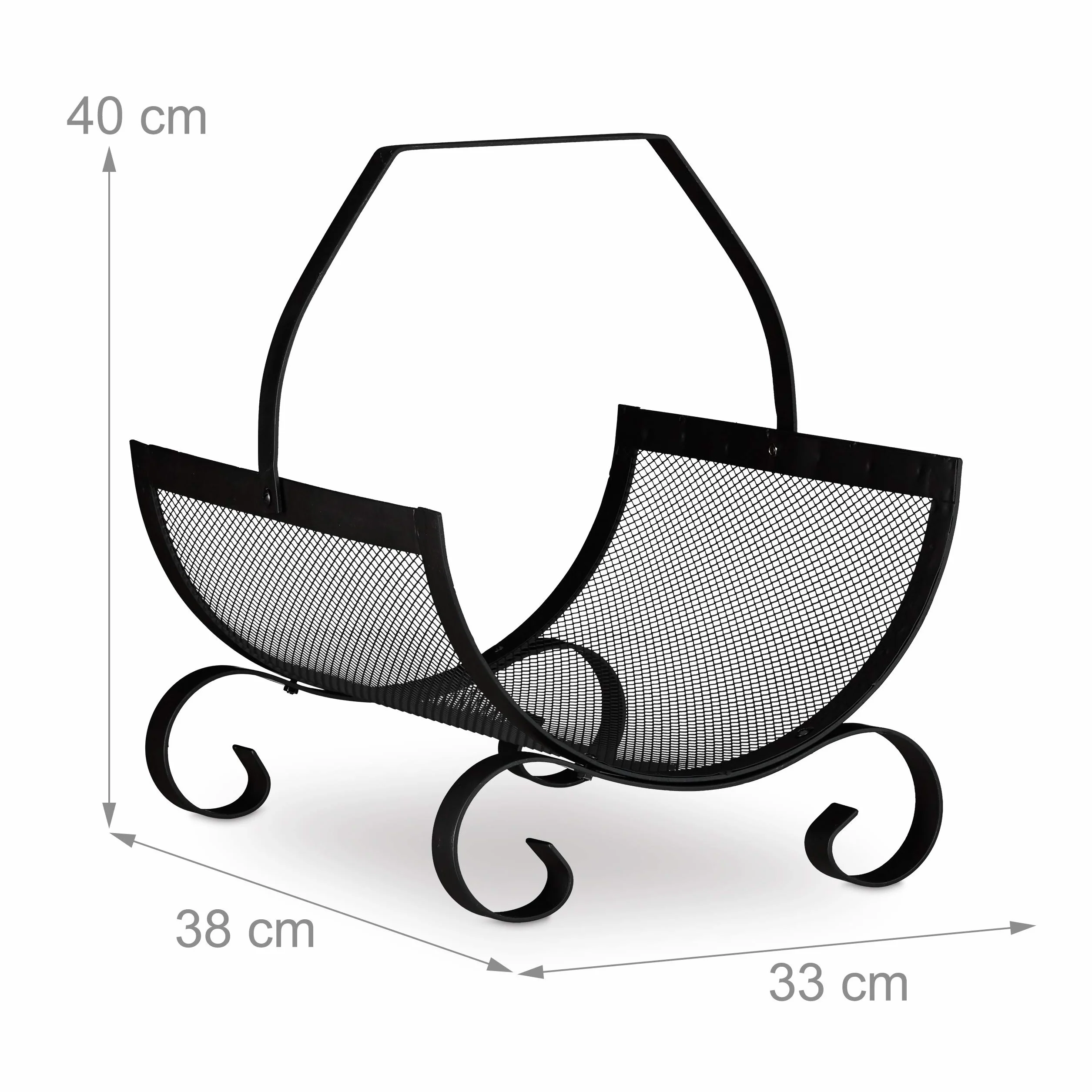 Relaxdays metalowy kosz na drewno kominkowe 40x33x38 cm stojak na opał czarny