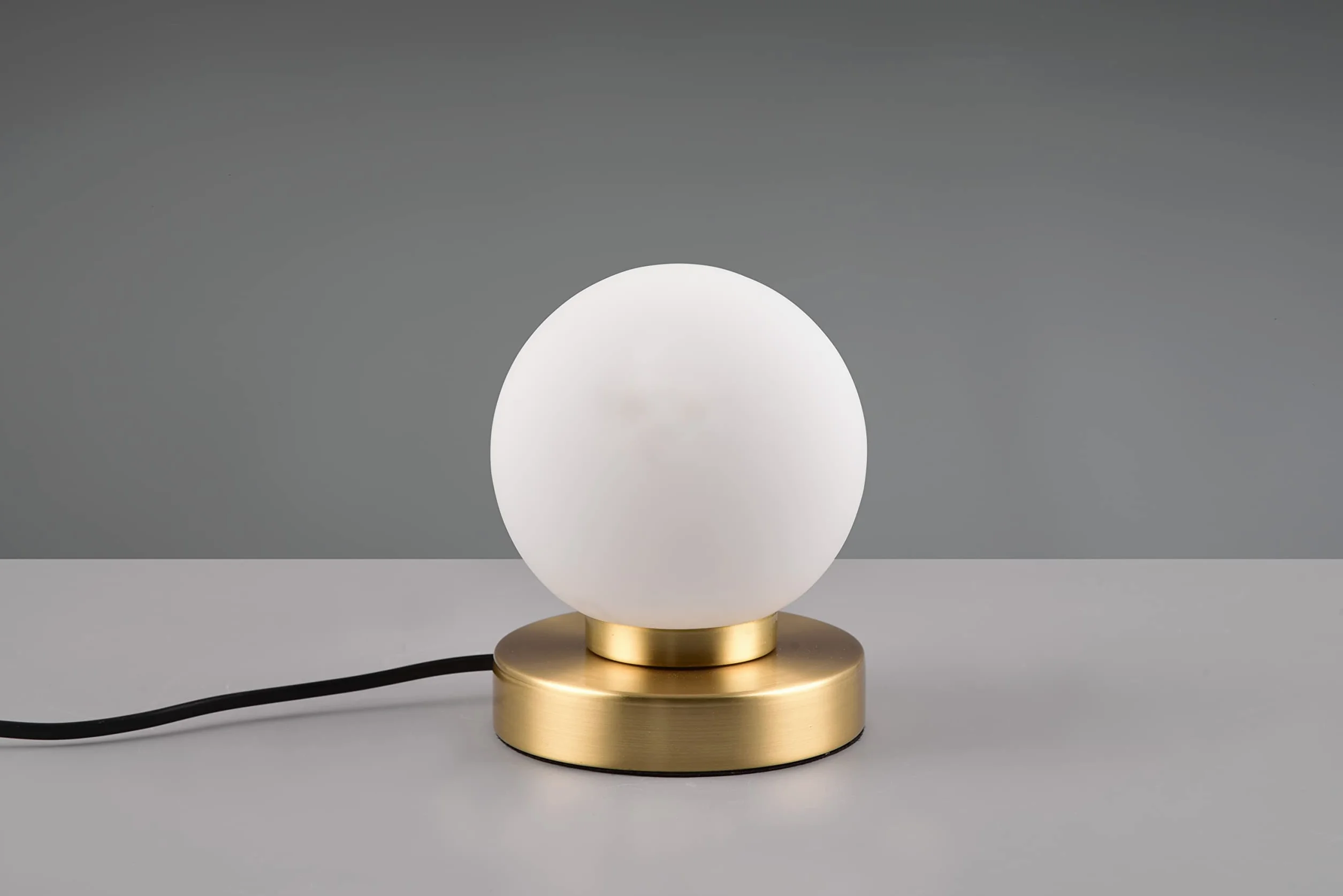 Reality Leuchten Lampa stołowa Prinz II R54011008, metal mosiądz matowy, szkło białe, bez 1 x E14, On/Off Touch