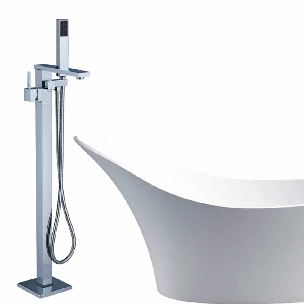 Bateria wannowa Jasny chrom Bateria wannowa Montowana na podłodze Jednouchwytowa bateria wannowo-prysznicowa Wolnostojąca bateria łazienkowa z prysznicem ręcznym, bateria(Chrome Tub Faucet)