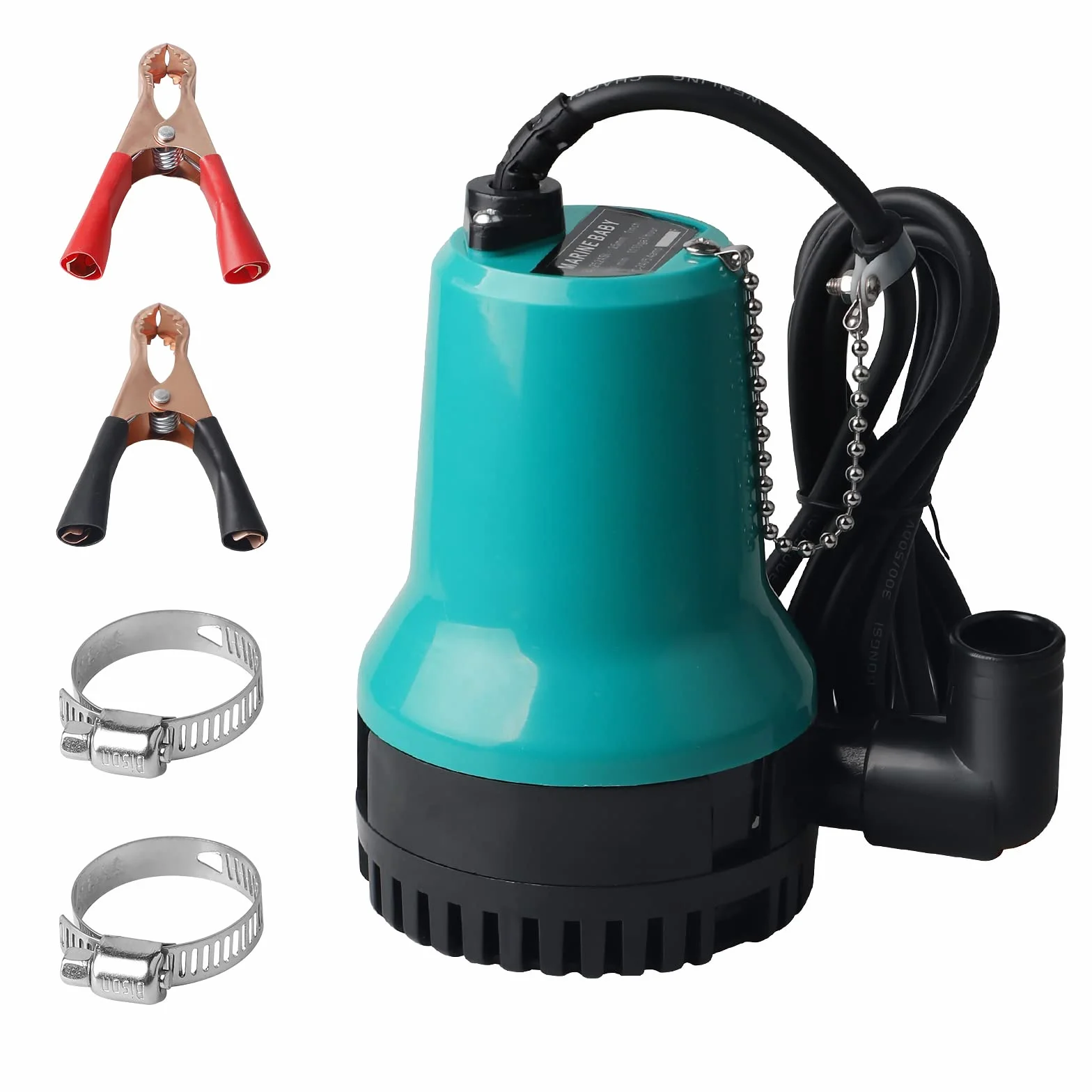 SWAWIS Pompa zanurzeniowa do brudnej wody DC 12 V, 50 W, 4200 l/h, pompa głębinowa, pompa wodna, przewód 2,3 m, z zaciskiem, do stawu rybnego