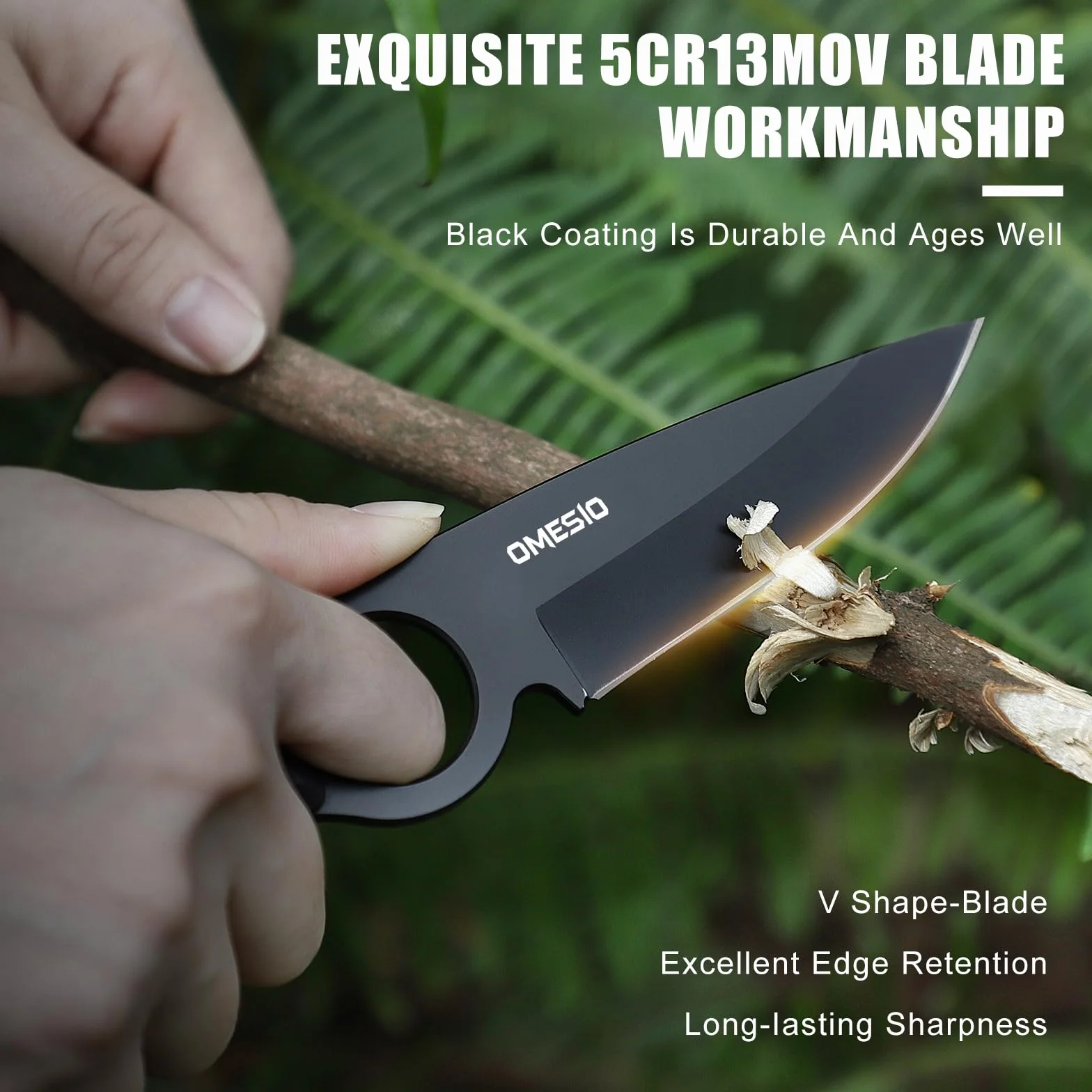 Omesio Large Outdoor Knife Doskonałej Jakości Stal 5cr13mov O Konstrukcji Full Tang - Stałe Ostrze 8,5 Cm - Duży Nóż Do Paska Z Ergonomiczną Rękojeścią Z G10 - W Komplecie Kydexowa Pochwa I Klips (Cza