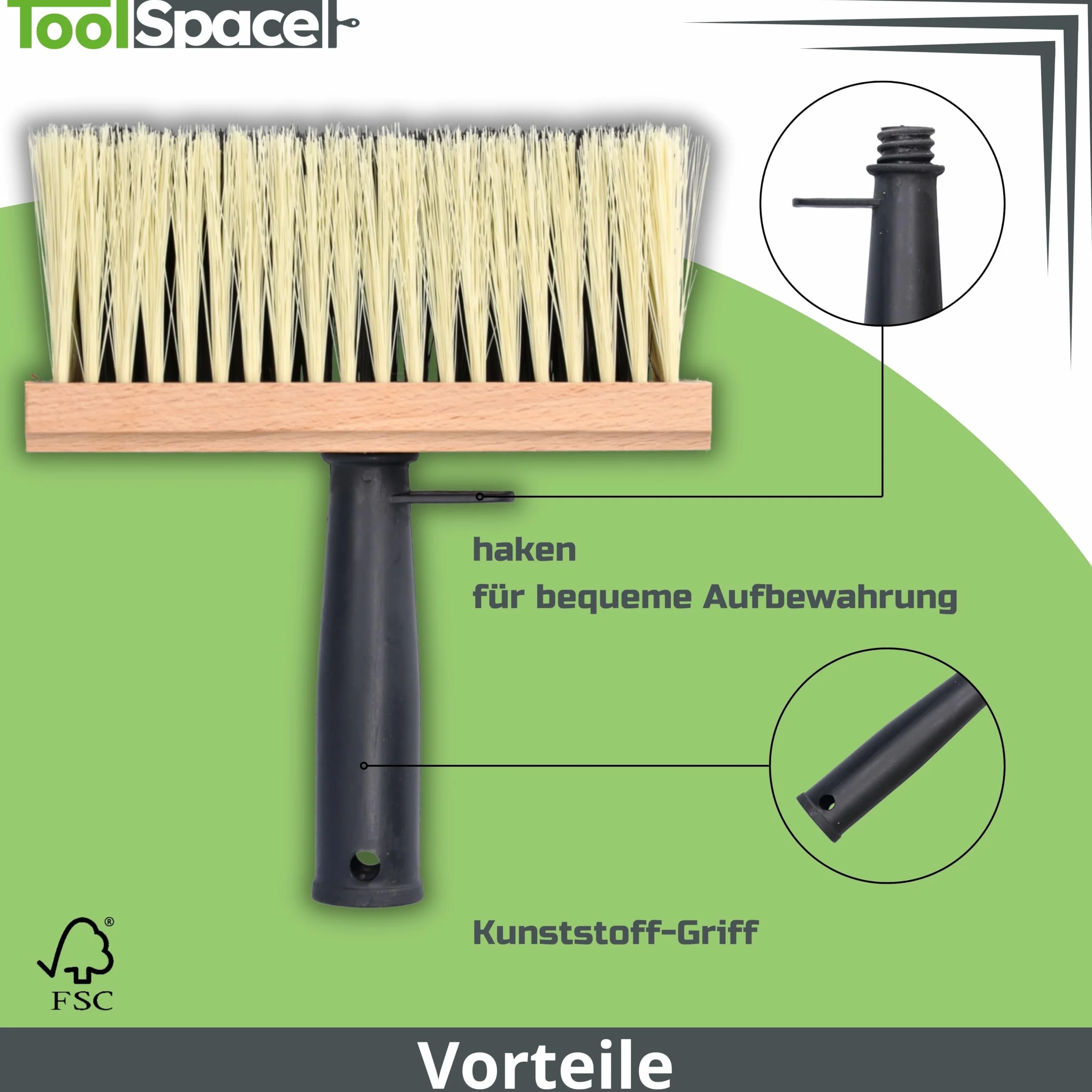 ToolSpace Pędzel Chlapak 170 mm - Nakrapiacz murarski - Do zacierania tynków, mas, lepików, do gruntowania - Polipropylenowe włosie, Erognomiczna, drewniana rączka - Solidna konstrukcja, Mocne włosie