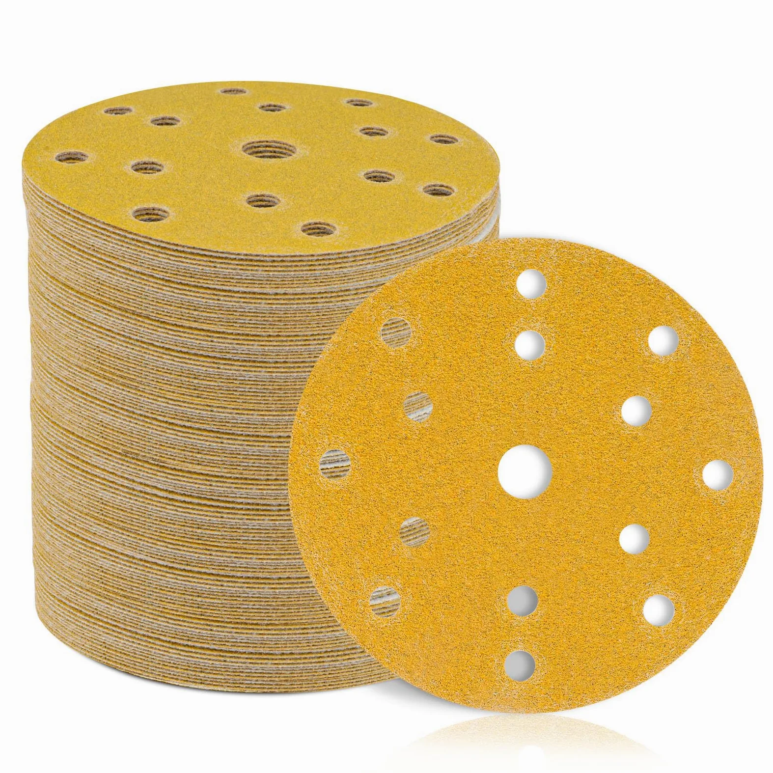 STEBRUAM 150 mm, papier ścierny, rzep, 15 otworów, krążki szlifierskie, zestaw 50 sztuk do szlifierek mimośrodowych, 10 x P60, P80, P120, P180, P400, mieszane ziarno, do drewna, metalu i farby