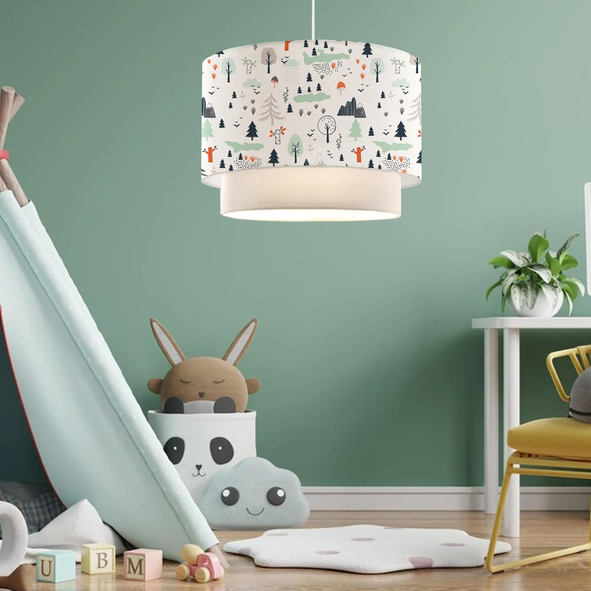 Lux.pro Lampa sufitowa E27 z abażurem z tkaniny, motyw drzewa, 70 cm, biała