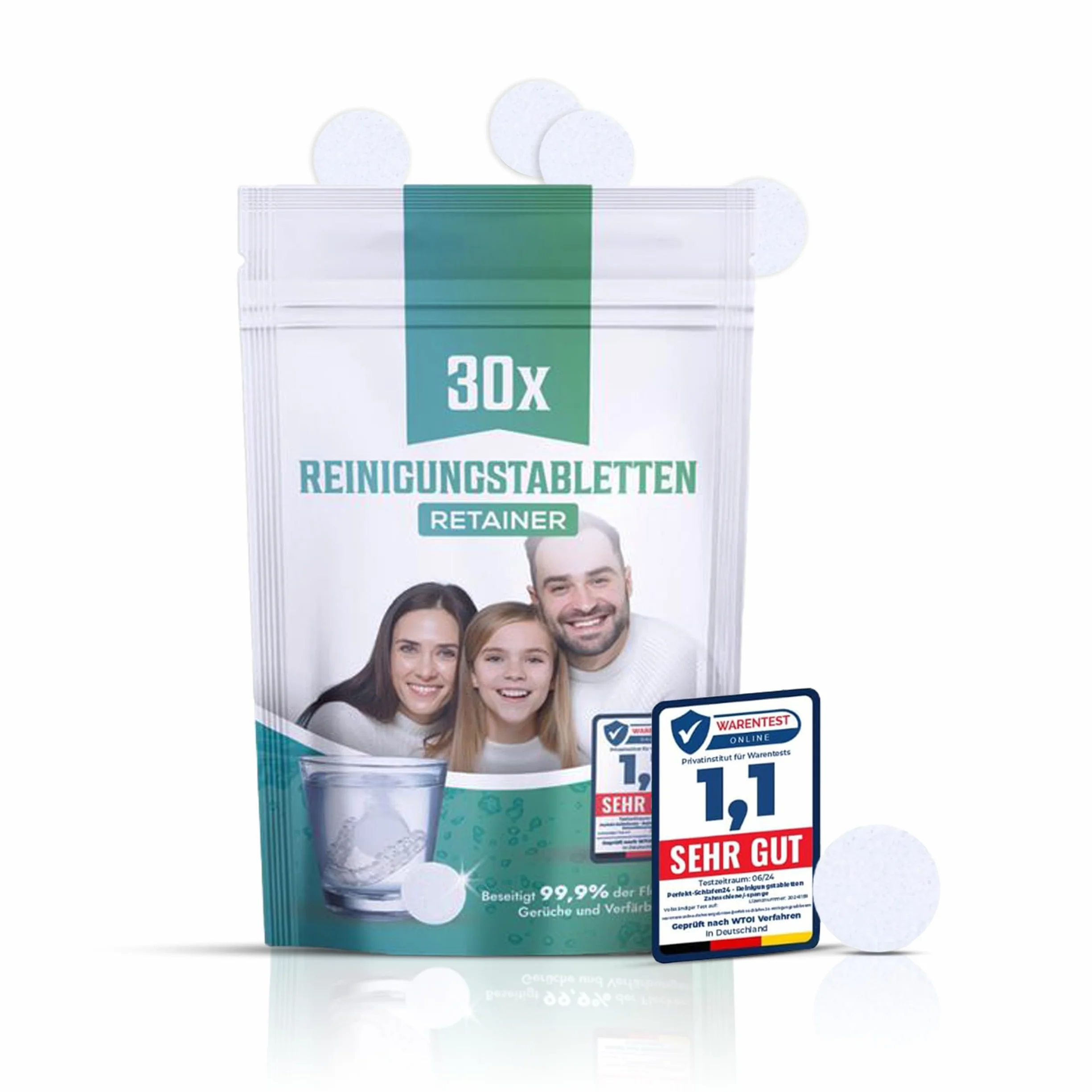 Retainer tabletka czyszcząca – 30 x tabletki do czyszczenia szyn zębowych, bez plam, ochrona zębów, usuwanie nieprzyjemnych zapachów