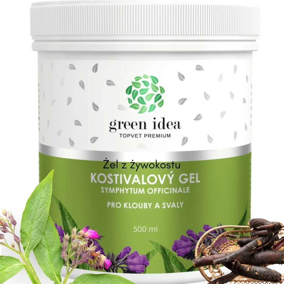 Green idea - Żywokost lekarski żel do masażu - bóle stawów, ścięgien i mięśni - na artretyzm, bóle pleców, kolan i karku - działanie lecznicze - 500 ml