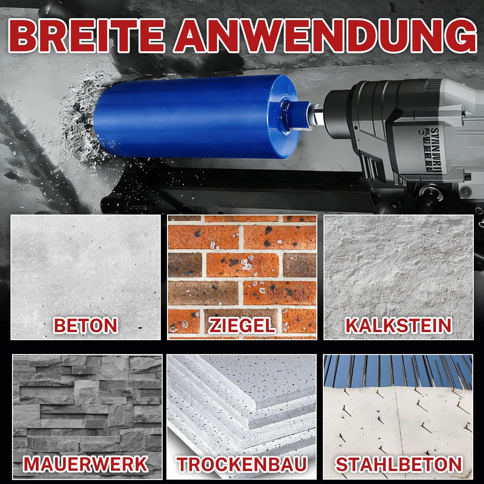 Wiertło rdzeniowe 102 mm – głębokość cięcia 410 mm, wiercenie na mokro diamentowa koronka wiertnicza do betonu zbrojonego, muru, kamienia naturalnego, cegły (długość całkowita 460 mm)