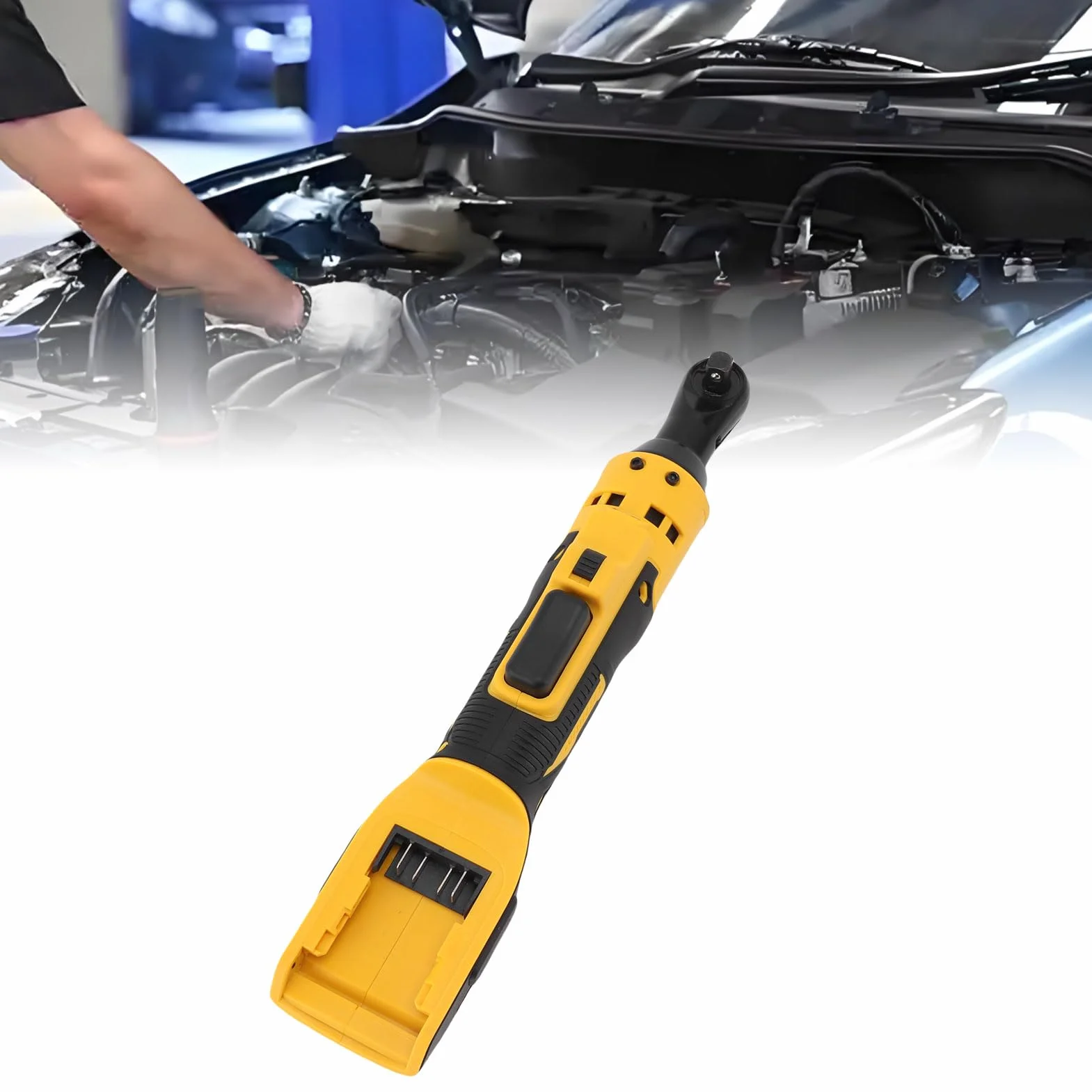 Oumefar Elektryczny Klucz Grzechotkowy Akumulatorowy, Silnik Bezszczotkowy 160 Nm, Elektronarzędzie z Napędem Kwadratowym 3/8 Cala, z kompaktową, niską główką, do Naprawy Mebli