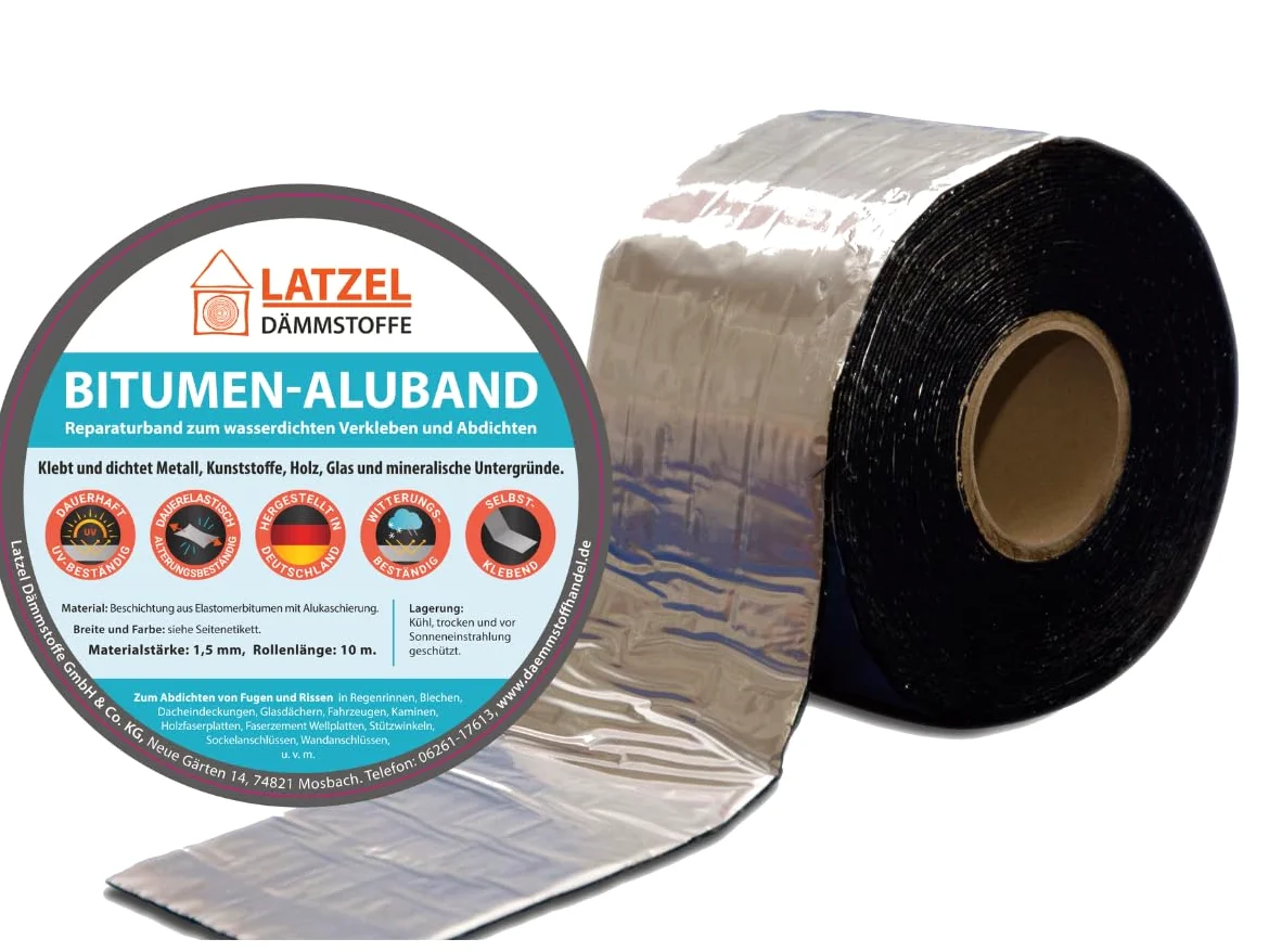 Taśma bitumiczna taśma aluminiowa taśma naprawcza taśma uszczelniająca kolor aluminium 300 mm - rolka 10 metrów. Wyprodukowano w Niemczech.