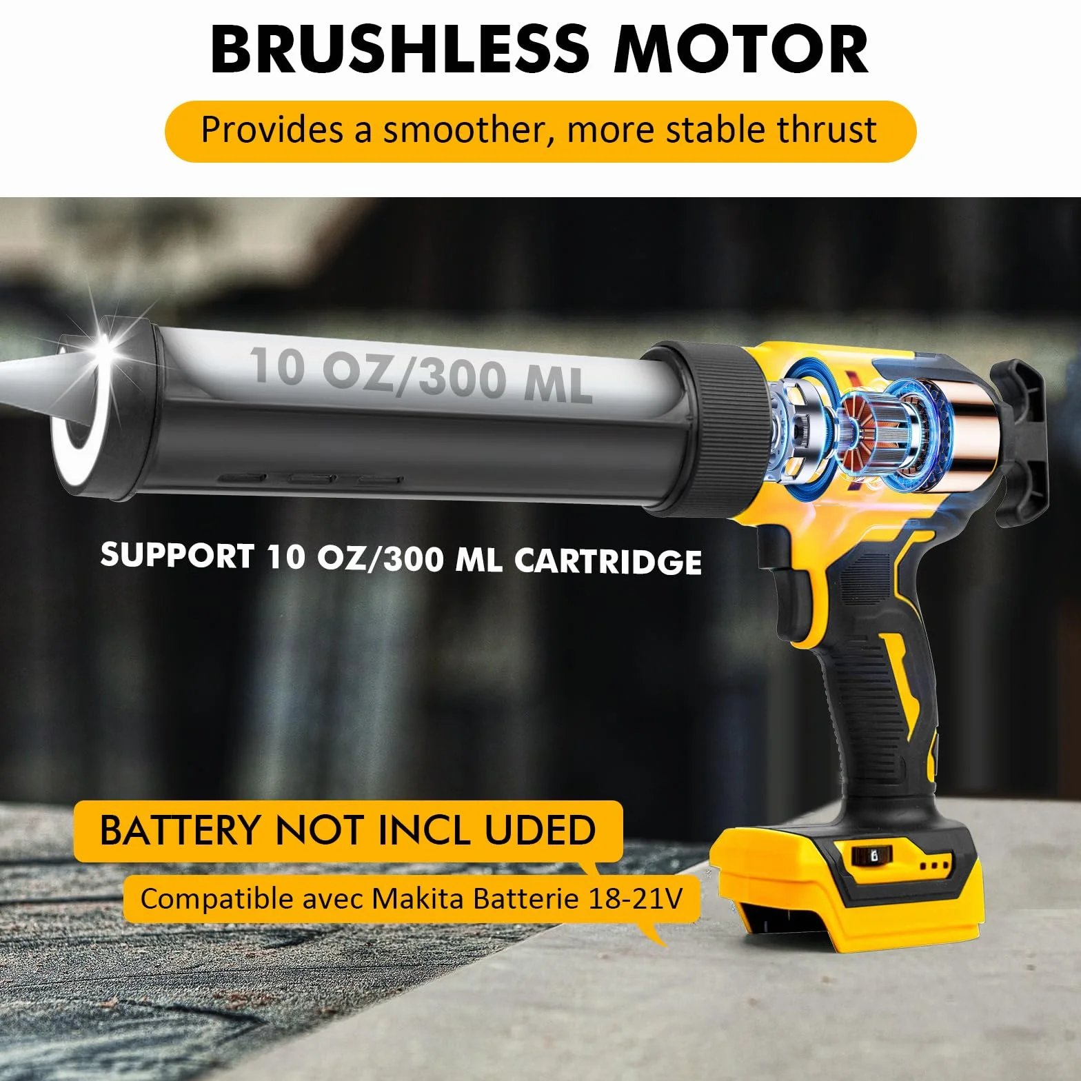 Akumulatorowa prasa kartuszowa kompatybilna z akumulatorem Dewalt 20 V, elektryczny pistolet na kartusz z 6 prędkościami, światło LED, akumulatorowa, strzykawka silikonowa do wkładów 300 ml z 9