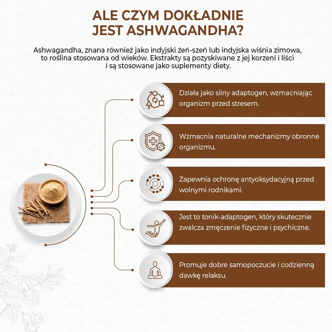 Bandini Ashwagandha KSM-66 100% wegańska 60 kapsułek Withania Somnifera 5% witanolidów