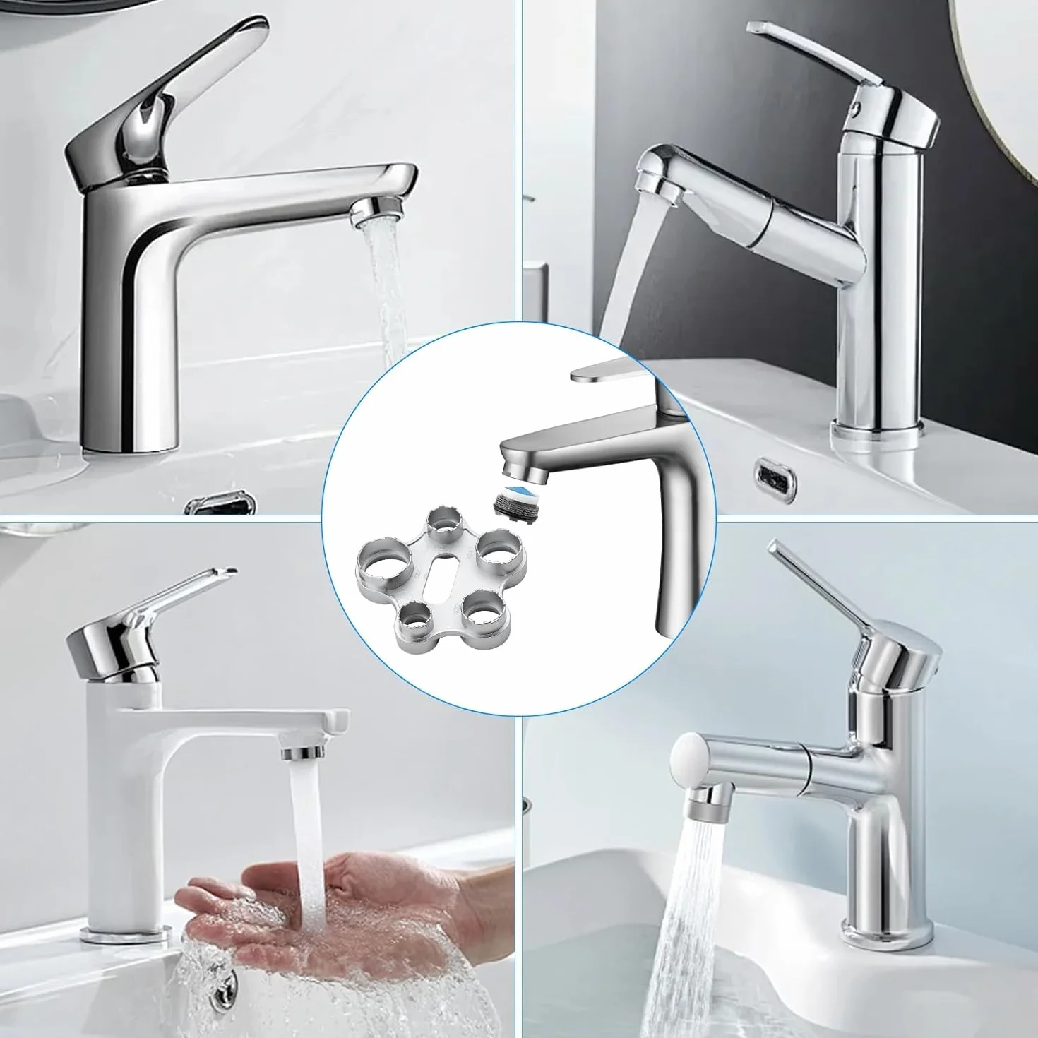 Klucz do kranu Narzędzie 5 w 1, uniwersalny klucz montażowy napowietrzacza do M18 M20 M22 M24 Remover do kuchni i łazienki, uniwersalny regulator strumienia, klucz serwisowy