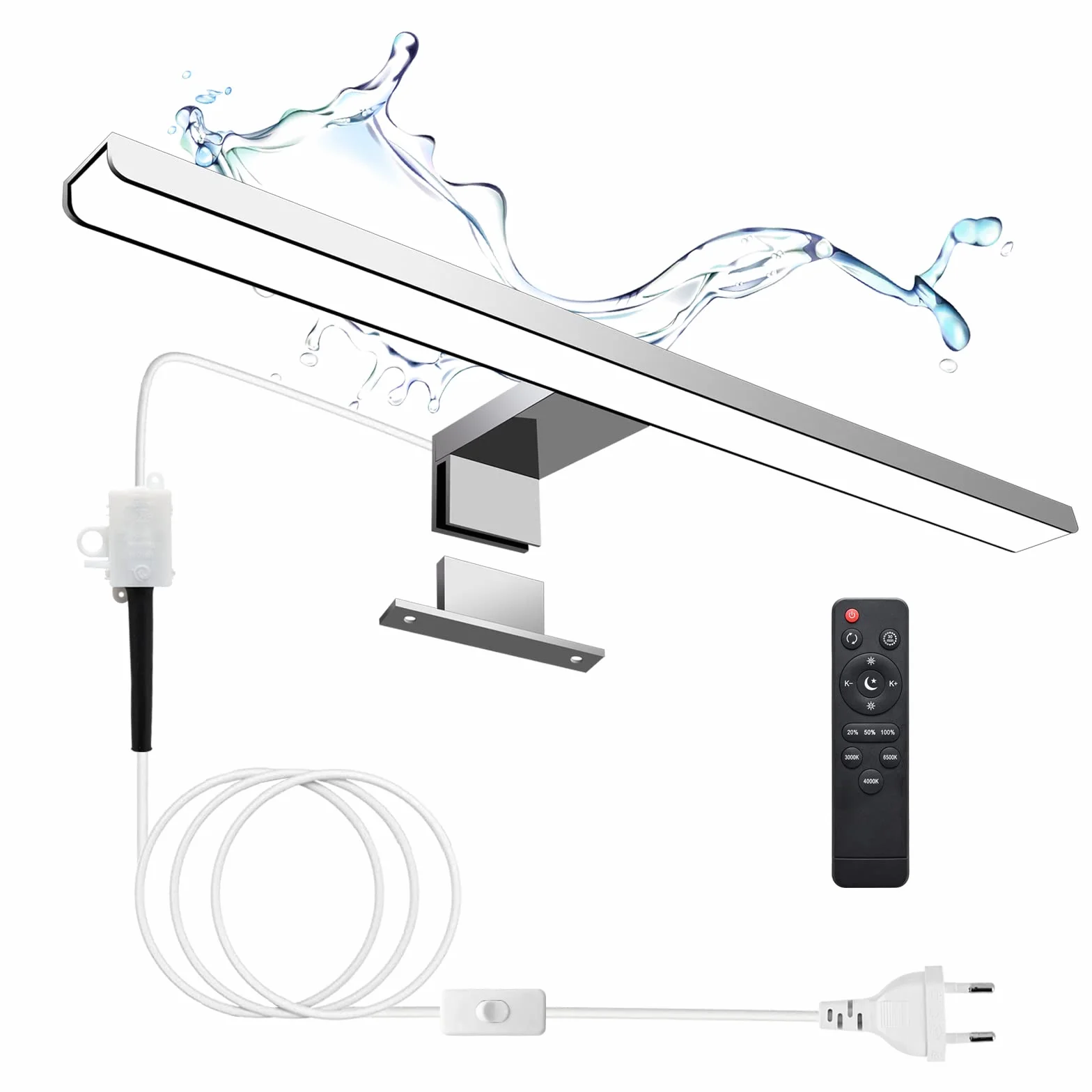 KYOTECH Lampa LED nad lustro łazienkowe 12W 400mm 800lm IP44 ściemniana z pilotem