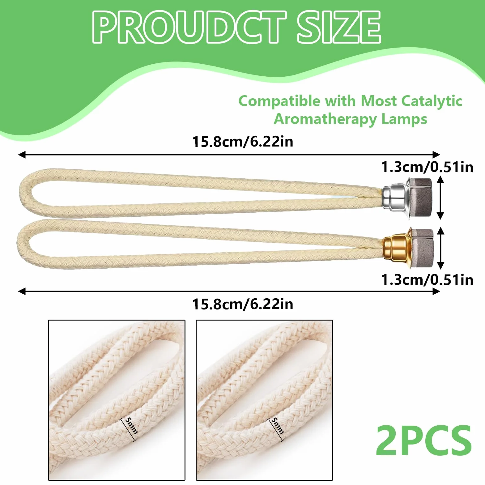2 szt. Knot katalityczna lampa, wymiana knot palnik do palnika naturalna bawełna pachnące knoty do lampy olejowej zapach palnik do lamp Berger (13 mm srebrno-złoty)